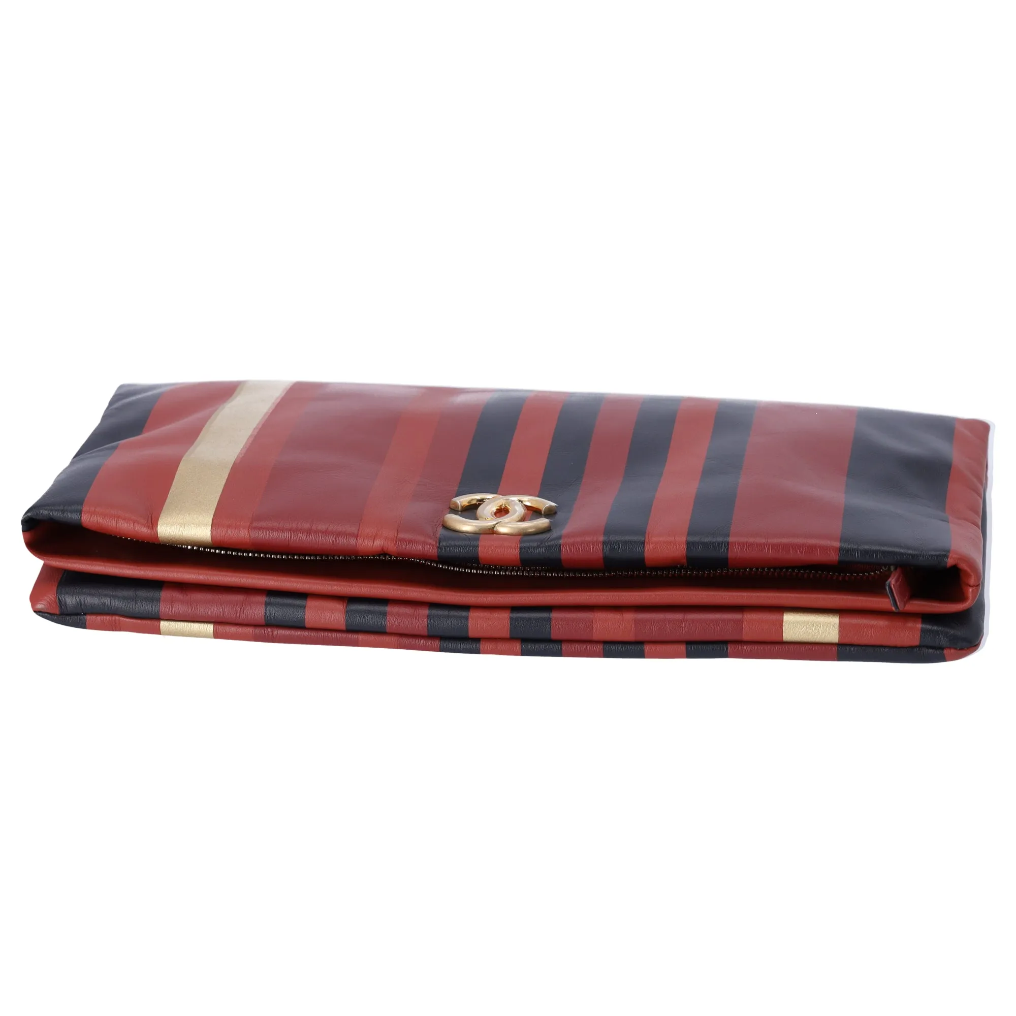 Chanel Paris Greece Black Gold Burgundy Stripe Calfskin CC Flap Clutch sold by Gaby's Bags product image thumbnail 2