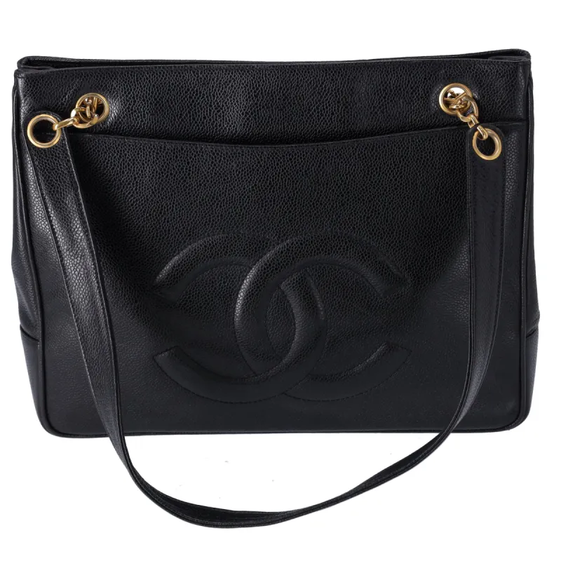 CHANEL CC Logo Shoulder Bag Black Caviar Leather sold by Gaby's Bags