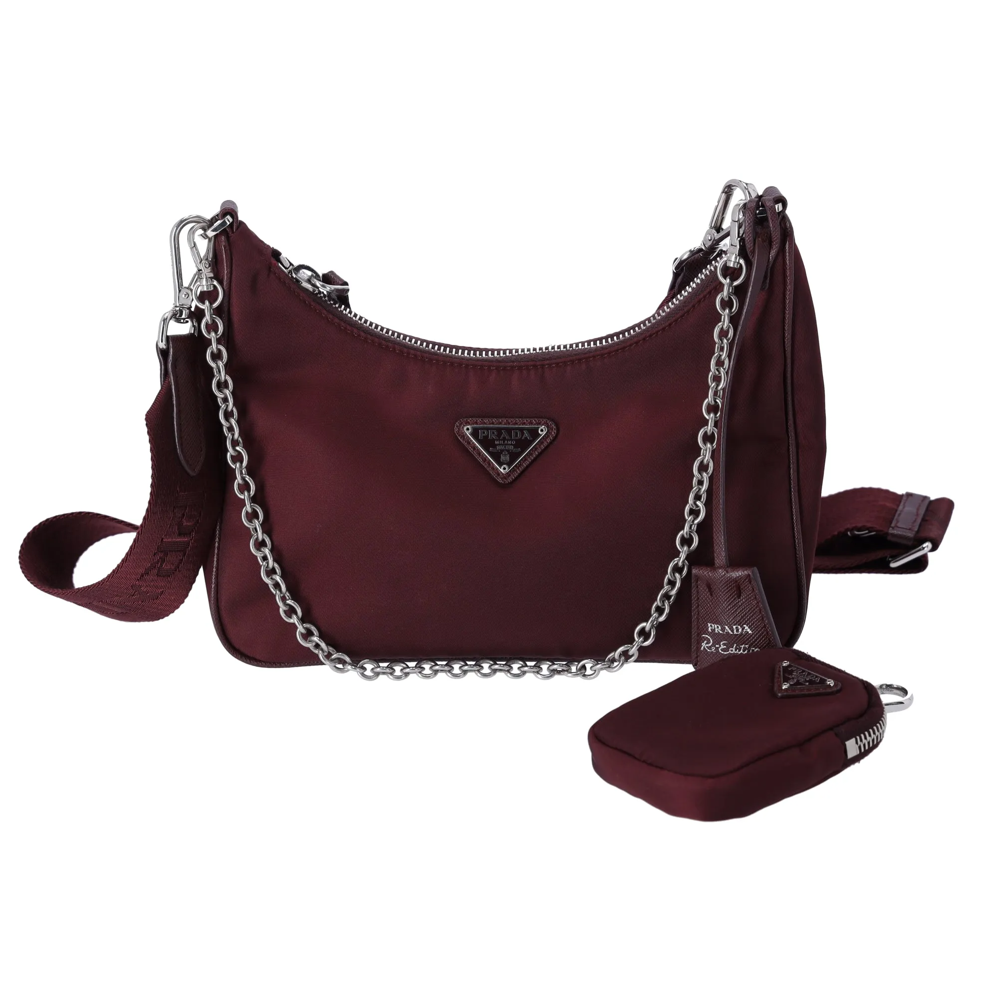 PRADA Re-Edition 2005 Shoulder Bag 1BH204 Bordeaux Nylon Saffiano Leather sold by Gaby's Bags