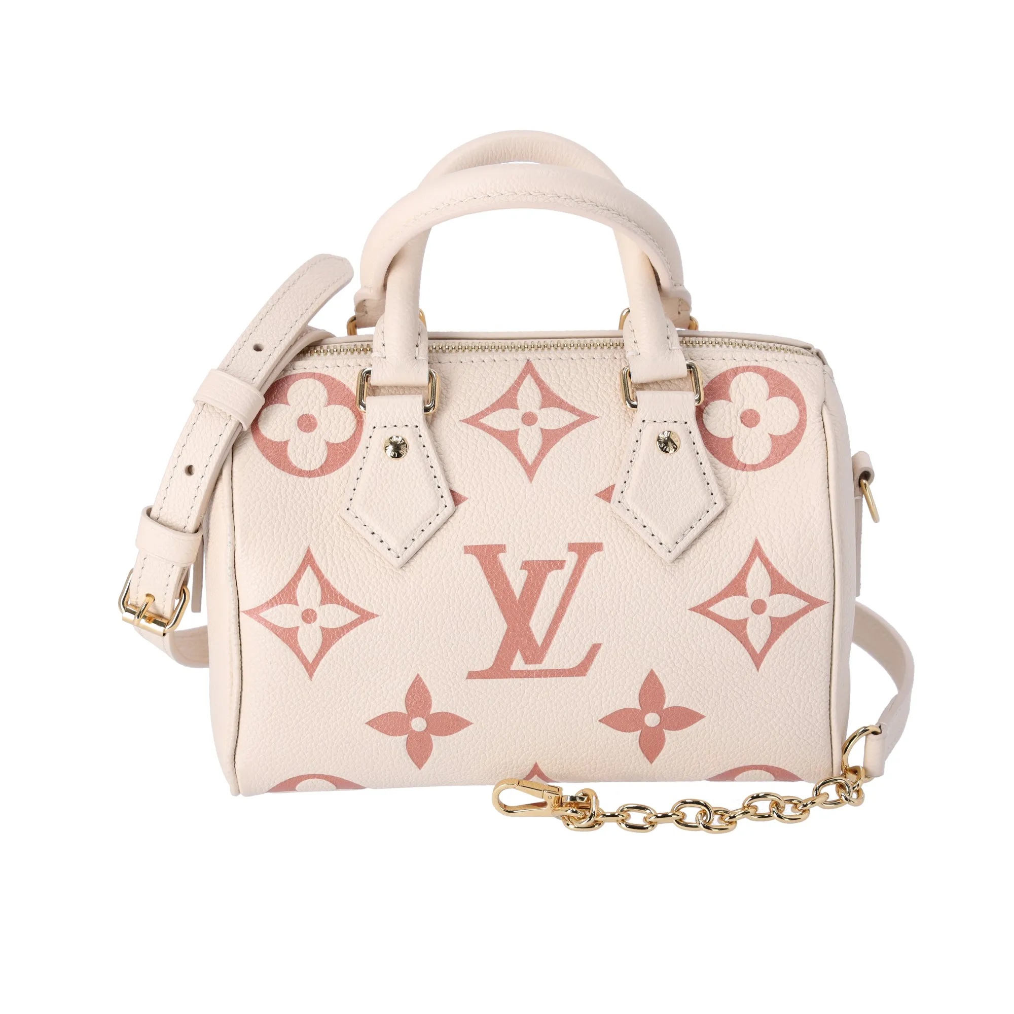 Louis Vuitton Speedy Bandouliere 20 Empreinte Giant Monogram Creme Rose Trianon sold by Gaby's Bags