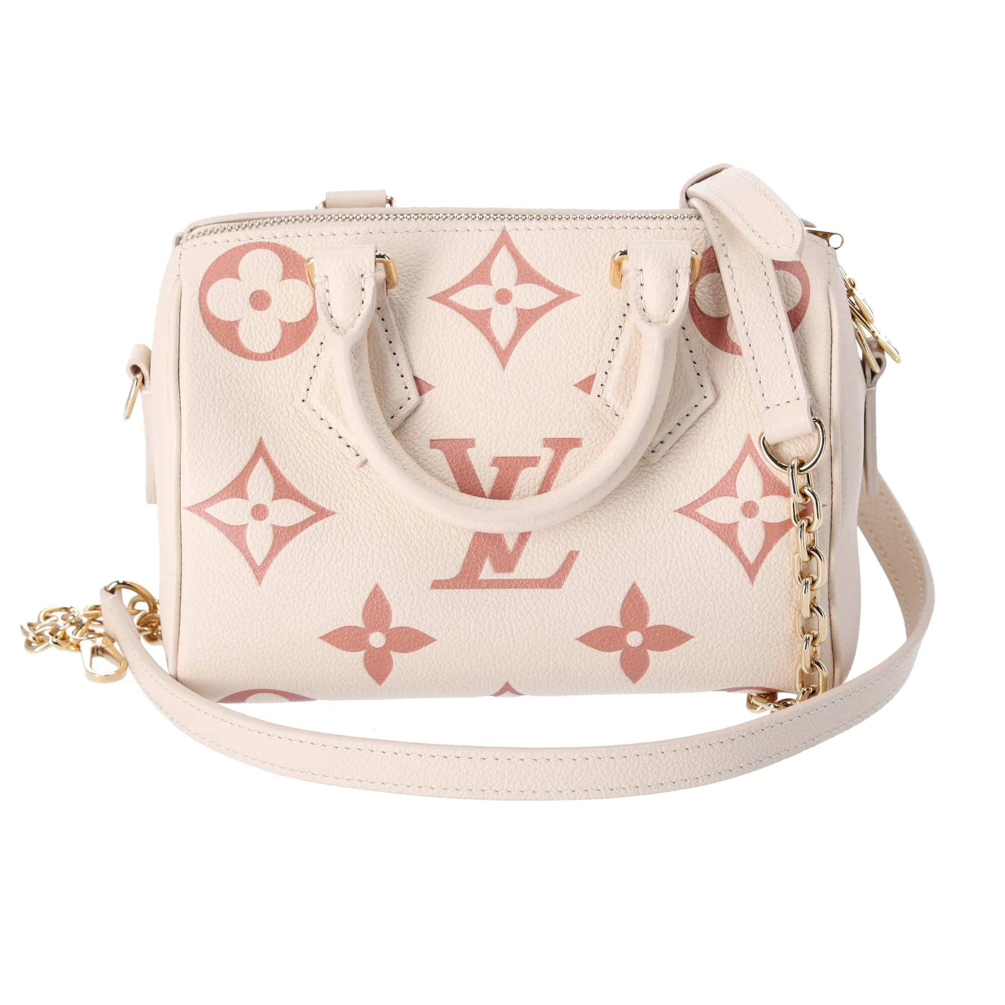 Louis Vuitton Speedy Bandouliere 20 Empreinte Giant Monogram Creme Rose Trianon sold by Gaby's Bags product image thumbnail 4