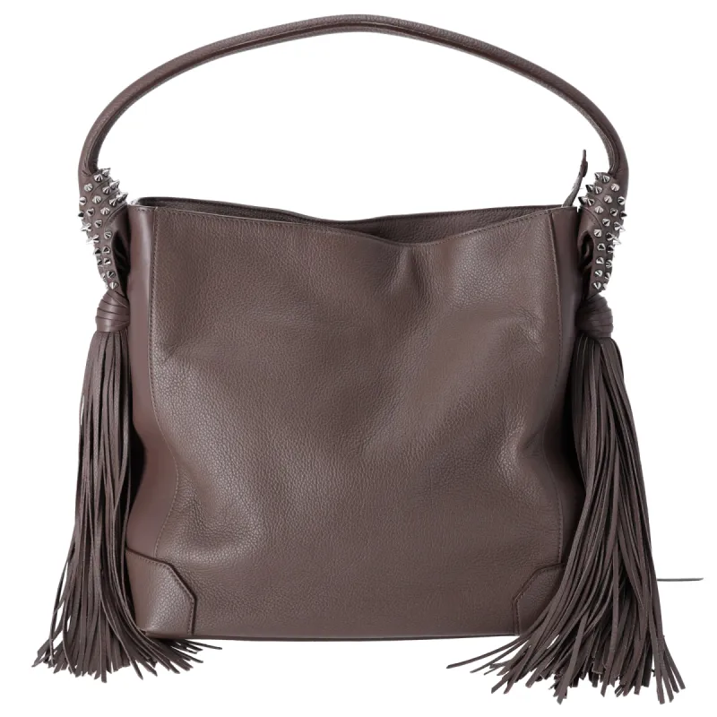 Christian Louboutin Eloise Hobo Shoulder Bag Gray Leather Studded Tassel sold by Gaby's Bags