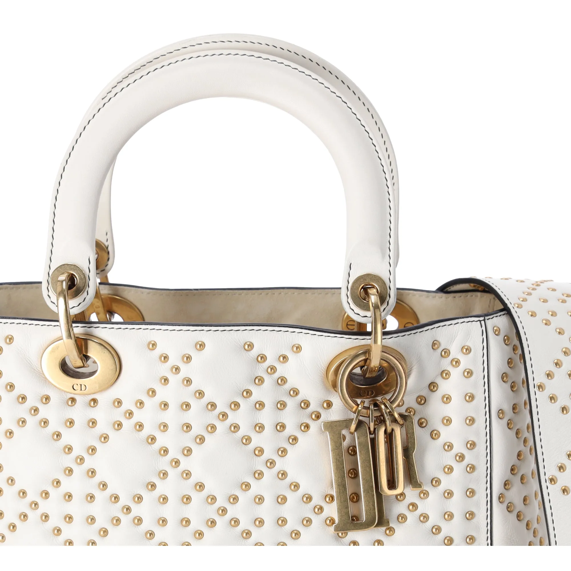 Christian Dior Lady Dior Medium Bag Handbag Cream Leather Studded sold by Gaby's Bags product image thumbnail 3