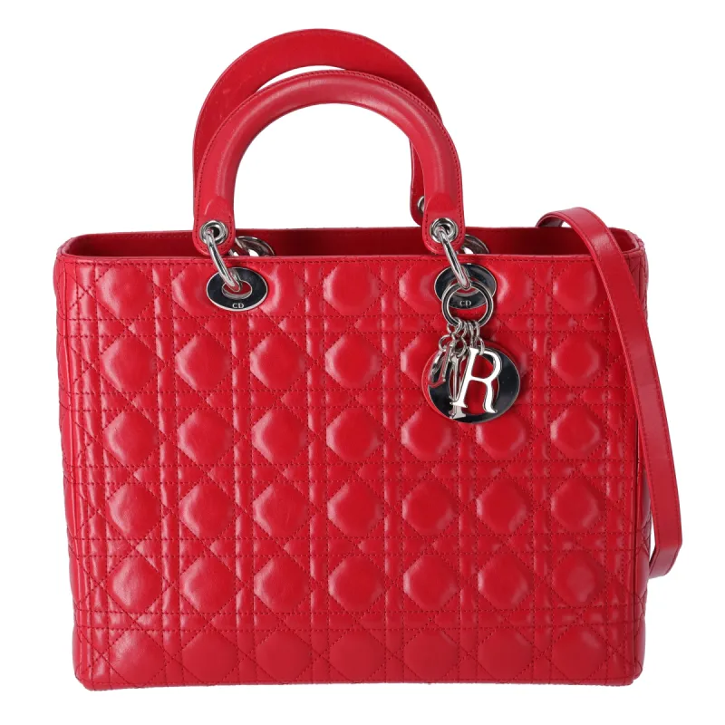 Christian Dior Lady Dior Large Bag Handbag Red Lambskin Quilted sold by Gaby's Bags