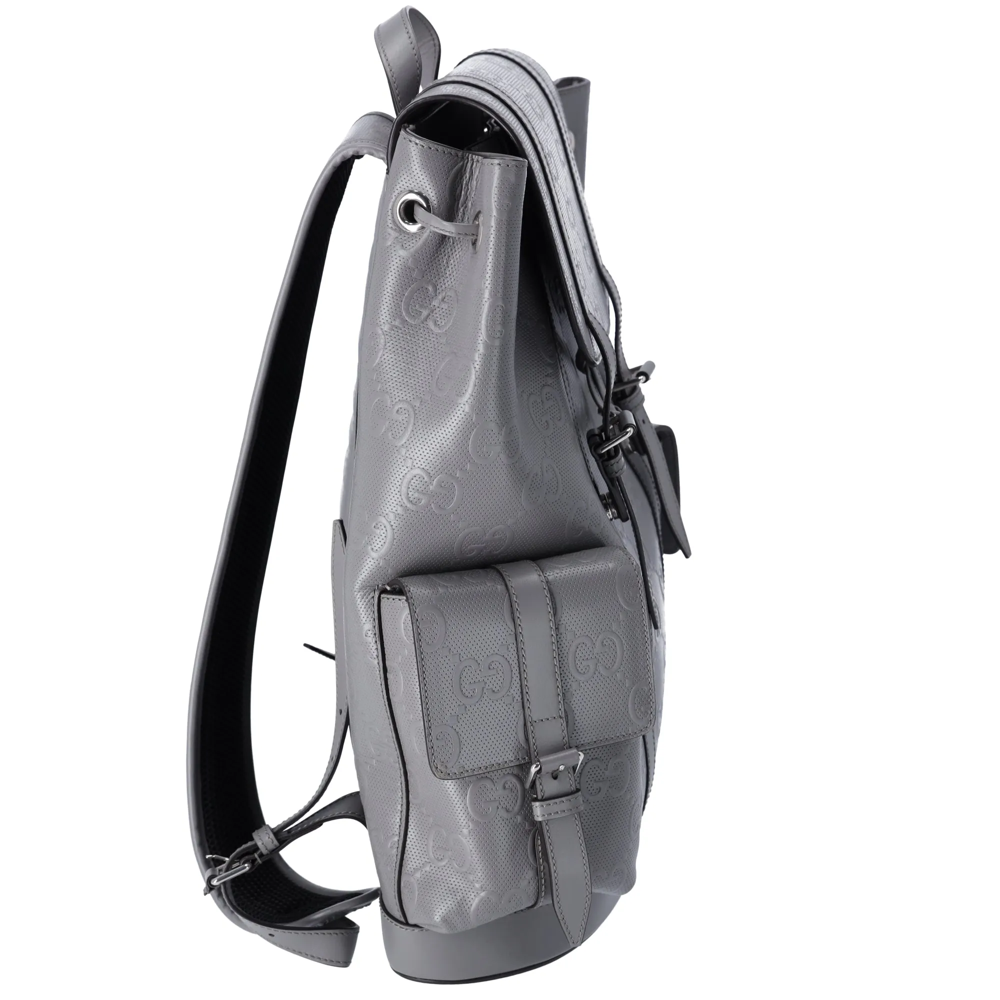 GUCCI GG Embossed Large Drawstring Flap Backpack 625770 Gray Leather sold by Gaby's Bags product image thumbnail 5