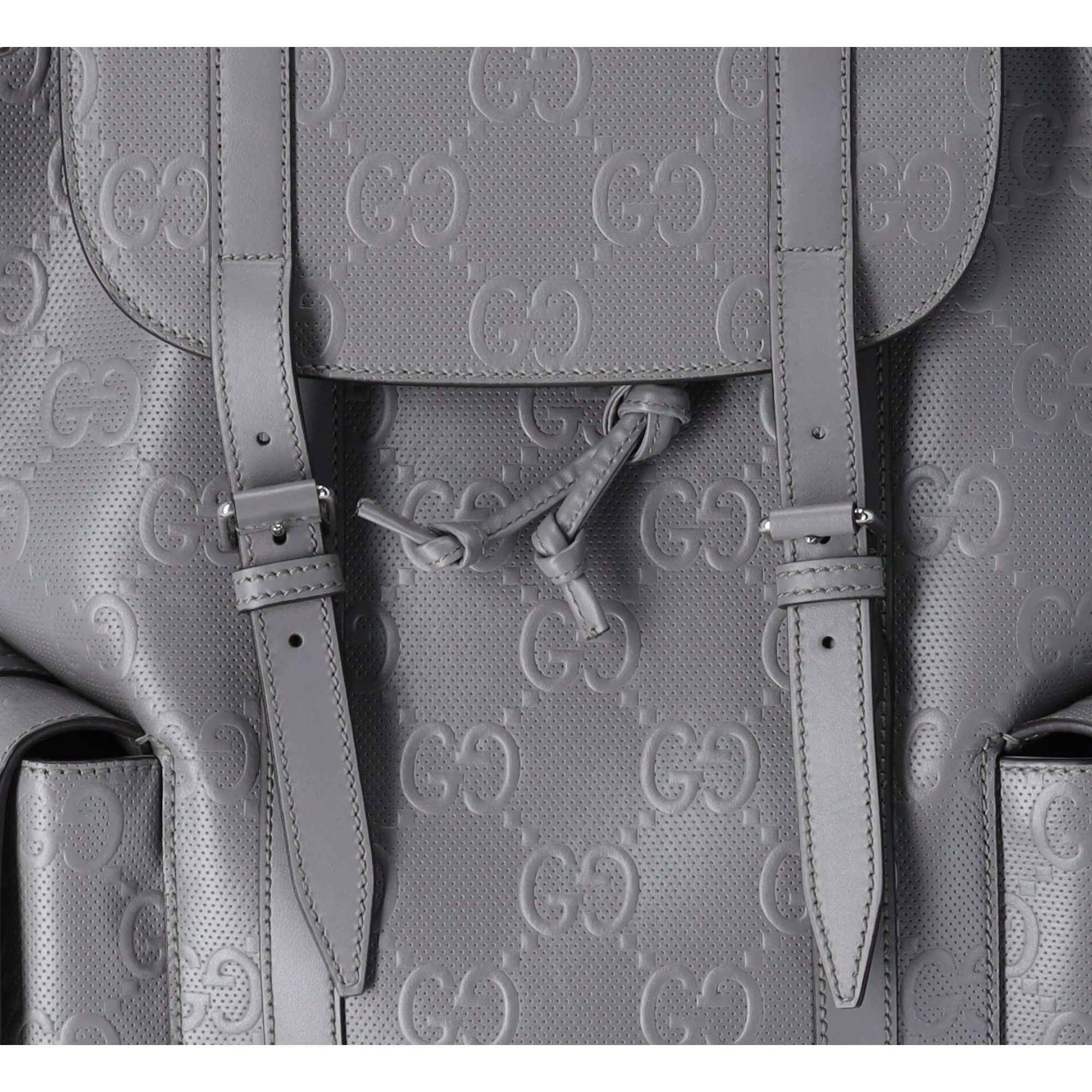 GUCCI GG Embossed Large Drawstring Flap Backpack 625770 Gray Leather sold by Gaby's Bags product image thumbnail 2