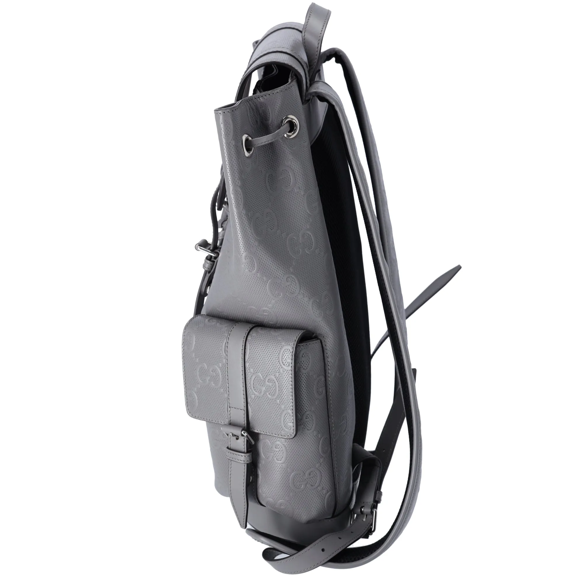 GUCCI GG Embossed Large Drawstring Flap Backpack 625770 Gray Leather sold by Gaby's Bags product image thumbnail 3