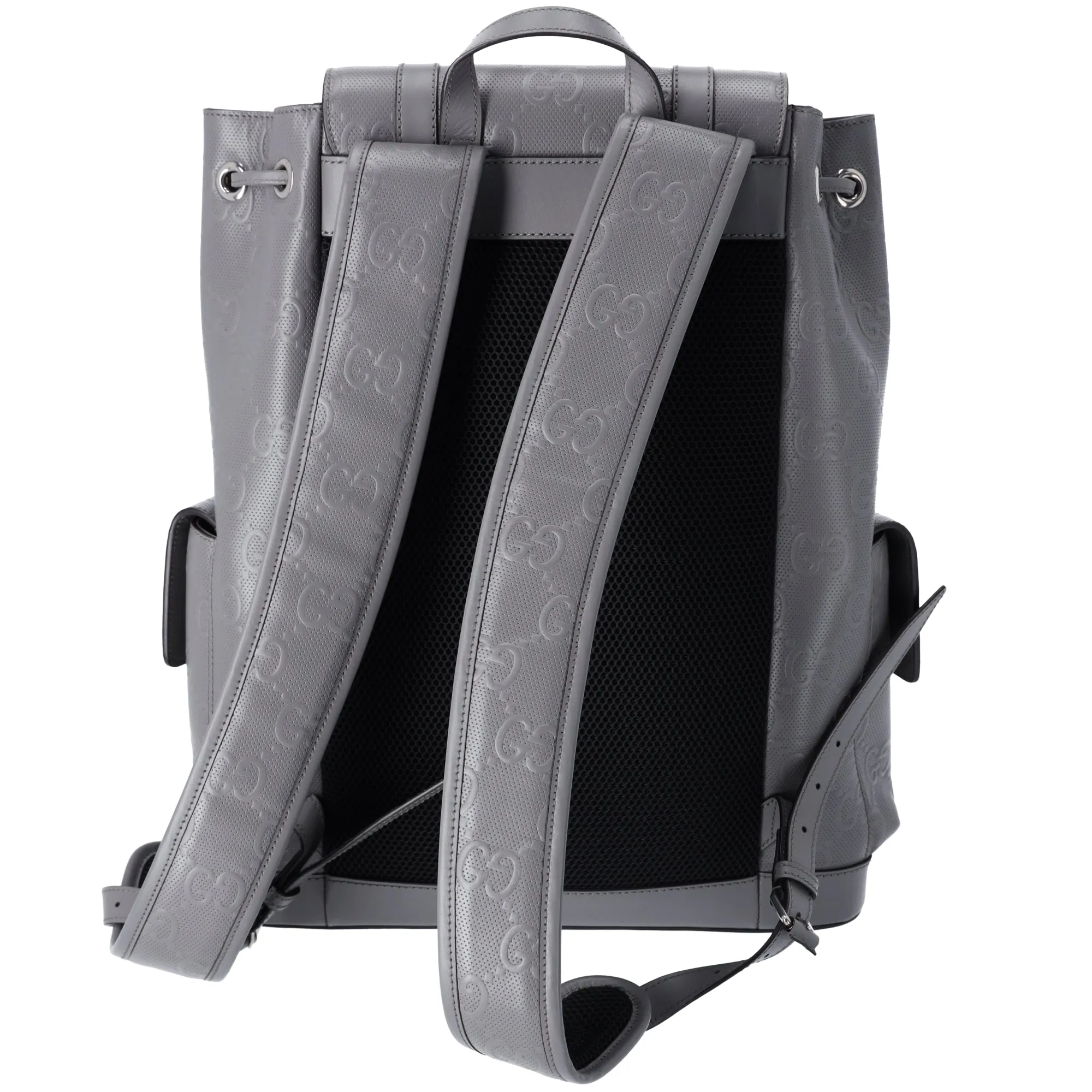GUCCI GG Embossed Large Drawstring Flap Backpack 625770 Gray Leather sold by Gaby's Bags product image thumbnail 4