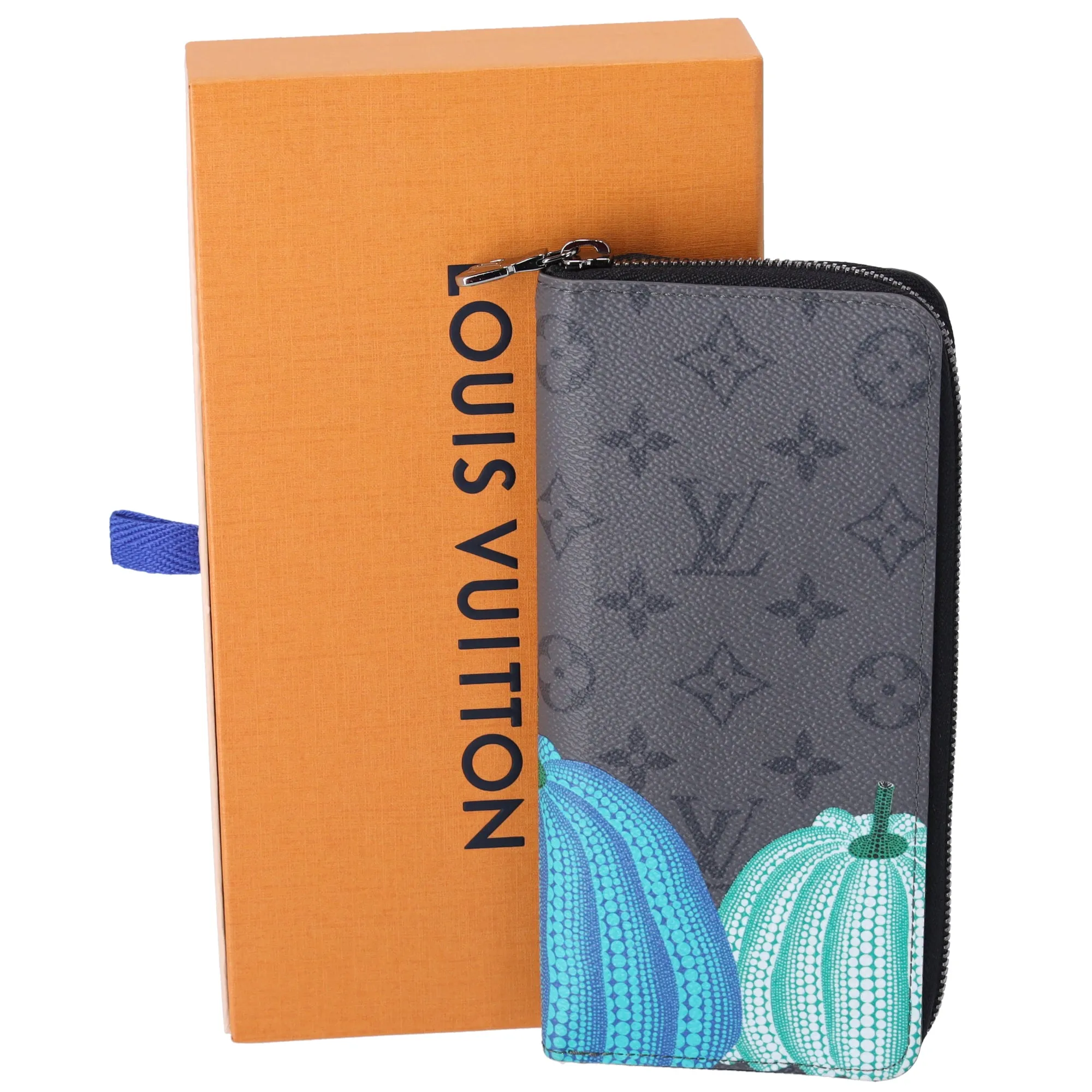 Louis Vuitton x Yayoi Kusama Vertical Wallet Gray Monogram Eclipse Pumpkins sold by Gaby's Bags