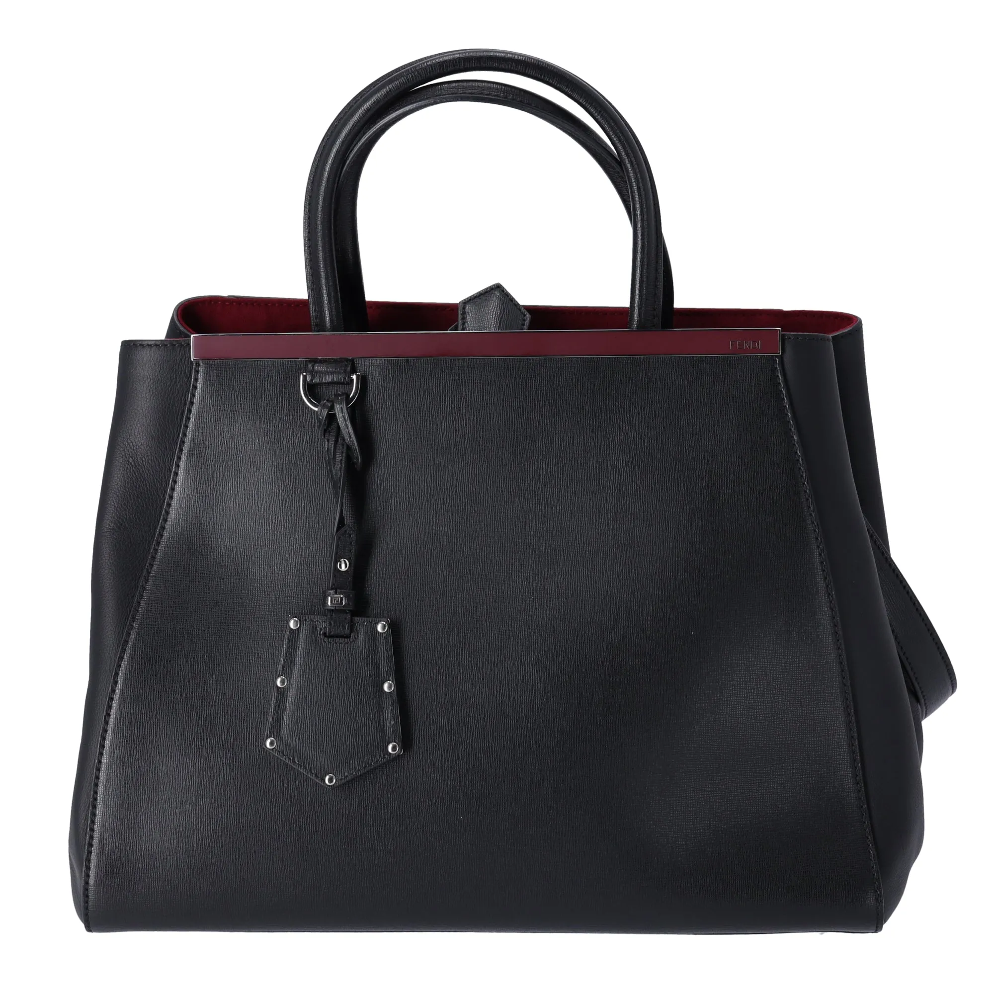 FENDI 2 Jours Tote Bag 8BH250-Q0W Black Bordeaux Leather Shoulder Bag sold by Gaby's Bags