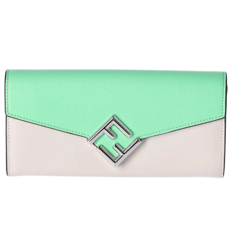 FENDI FF Diamond Long Wallet 8M0251 Cream Light Green Leather sold by Gaby's Bags