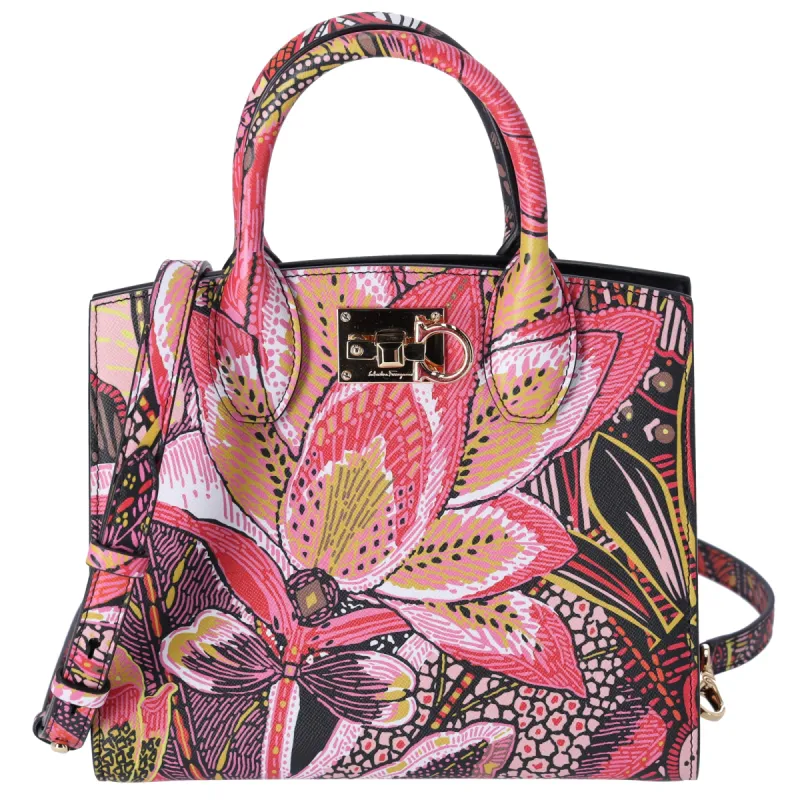 Salvatore Ferragamo StudioBox Handbag 211496 Pink Red Multi Floral sold by Gaby's Bags