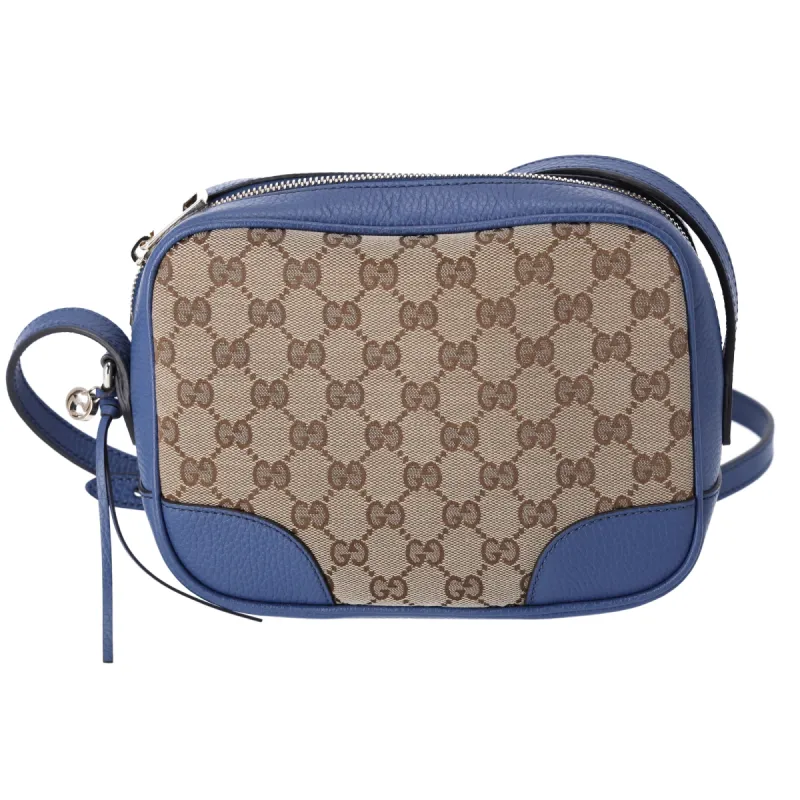 GUCCI Bree GG Shoulder Bag 449413 Beige Dark Brown Navy Jacquard Leather sold by Gaby's Bags