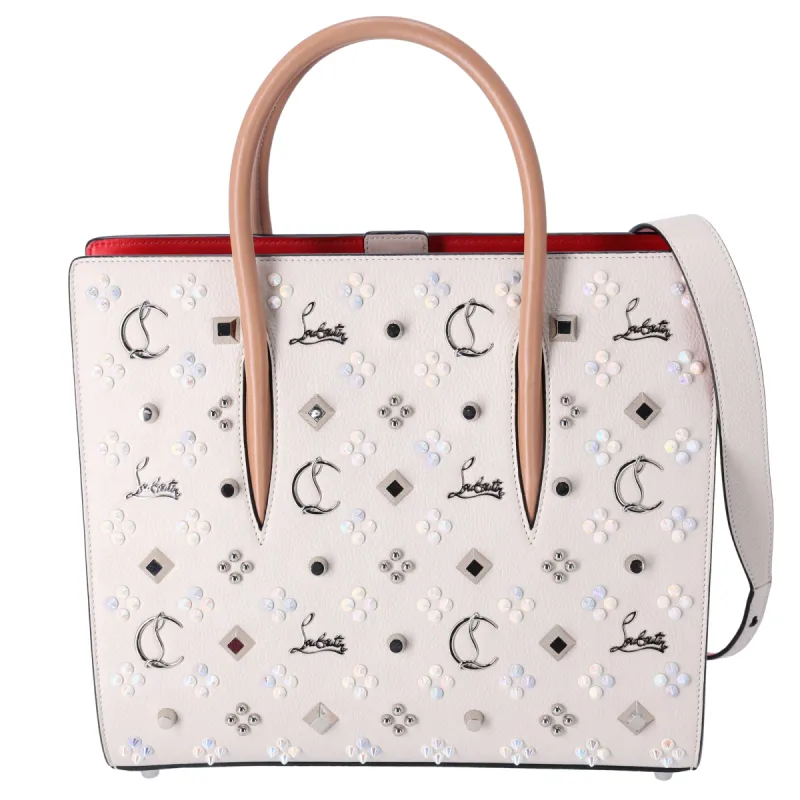 Louboutin Paloma S Medium Tote Shoulder Leather Cream Multi Studded sold by Gaby's Bags