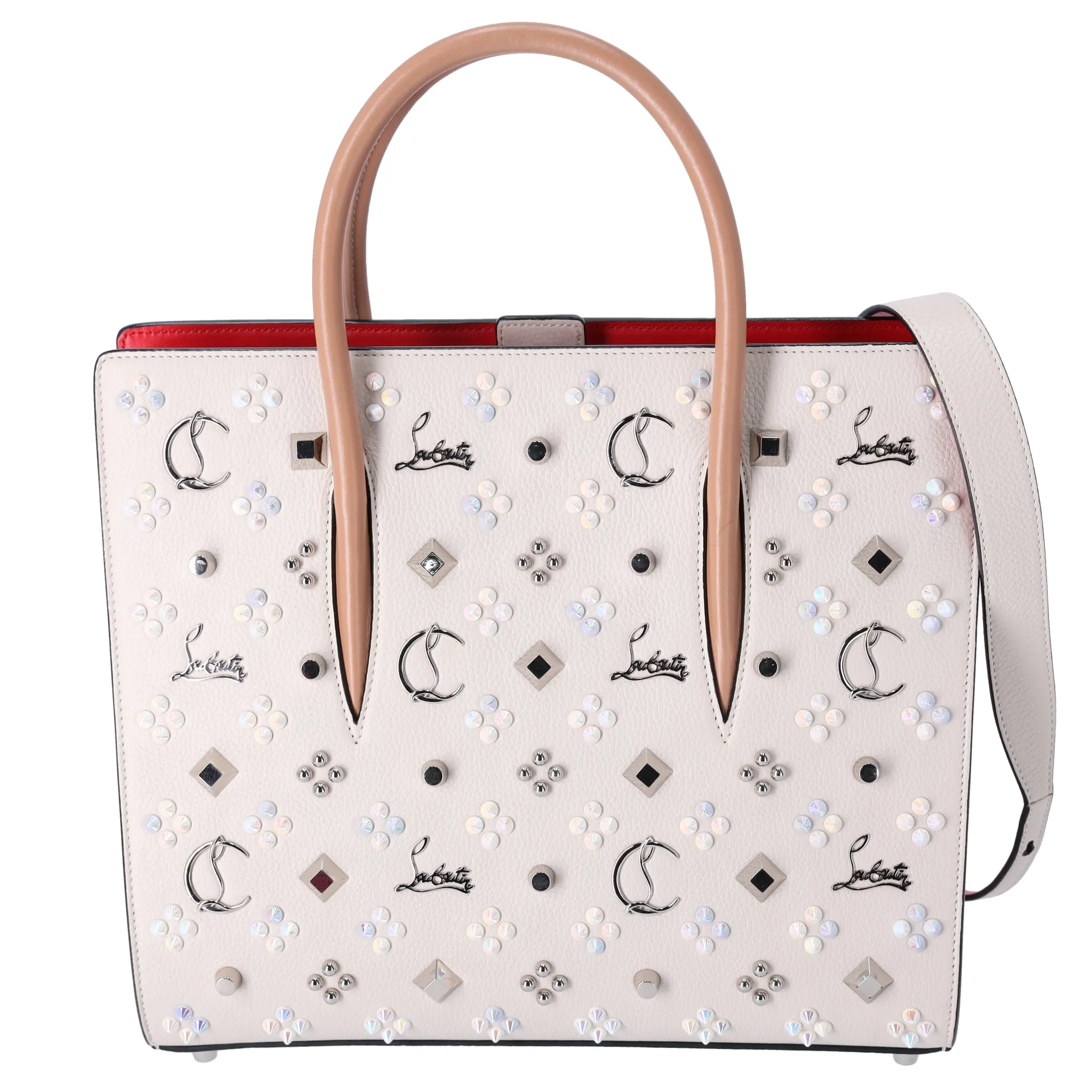 Louboutin Paloma S Medium Tote Shoulder Leather Cream Multi Studded sold by Gaby's Bags