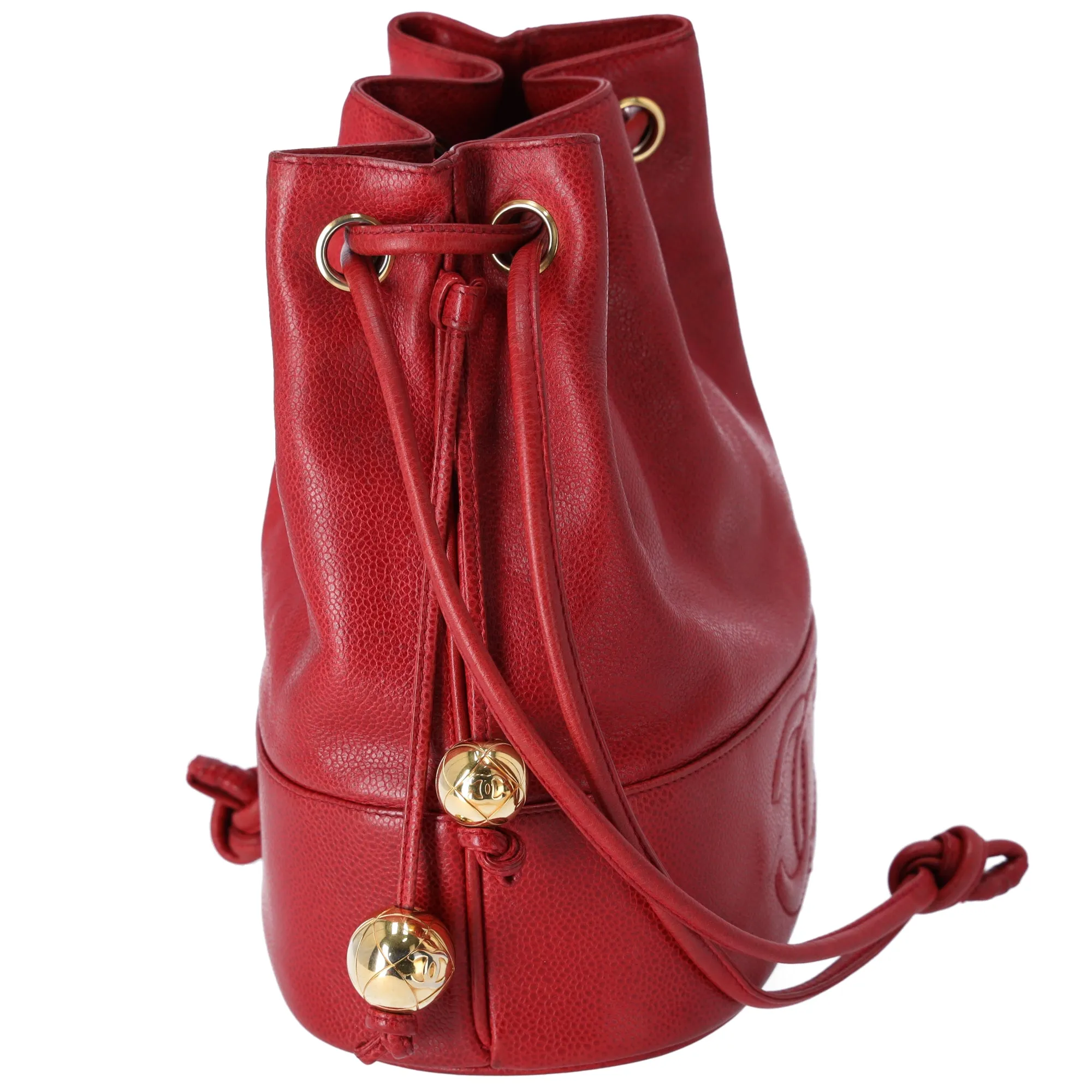 CHANEL Vintage CC Drawstring Small Bucket Bag Tote Caviar Red sold by Gaby's Bags product image thumbnail 4