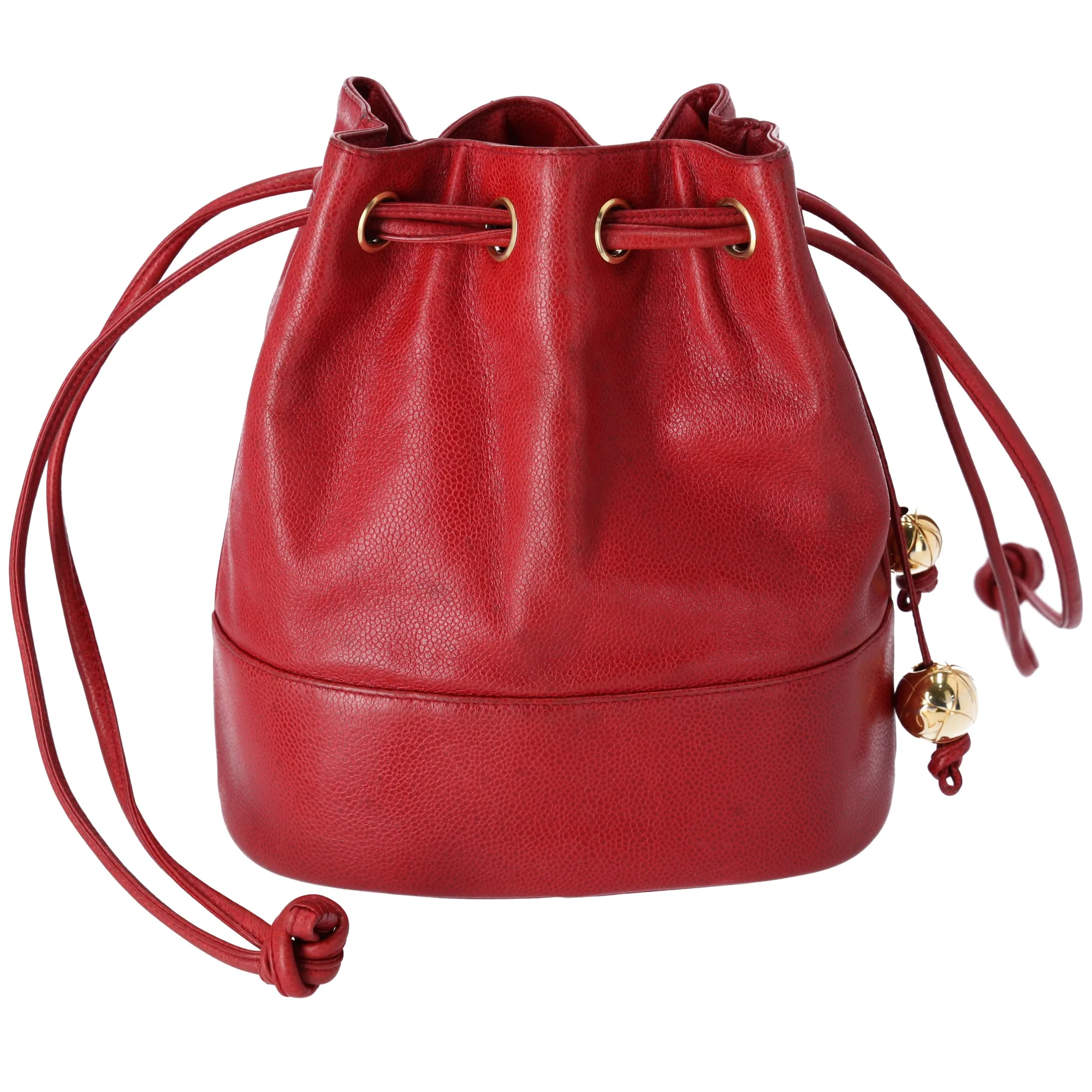 CHANEL Vintage CC Drawstring Small Bucket Bag Tote Caviar Red sold by Gaby's Bags product image thumbnail 3
