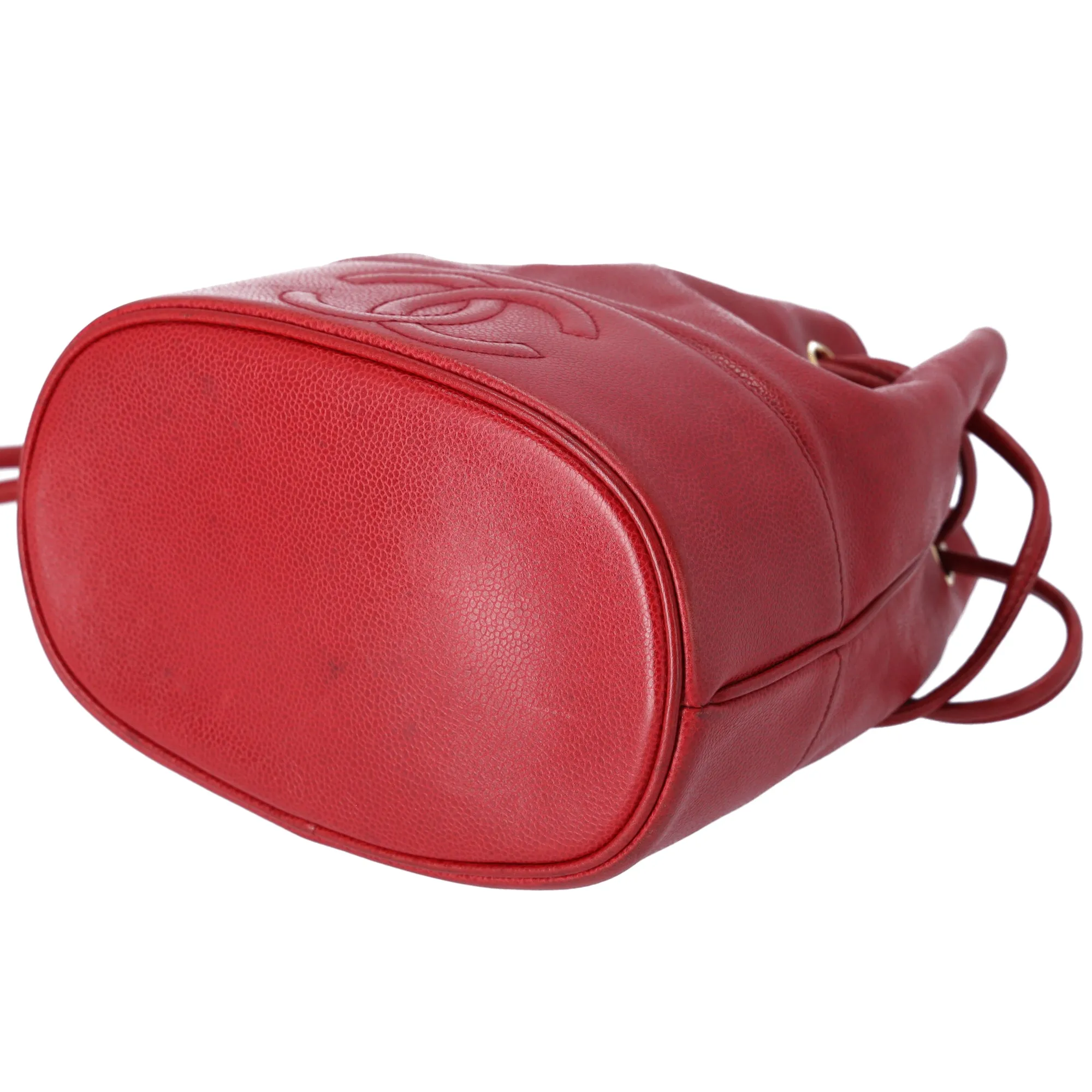 CHANEL Vintage CC Drawstring Small Bucket Bag Tote Caviar Red sold by Gaby's Bags product image thumbnail 5