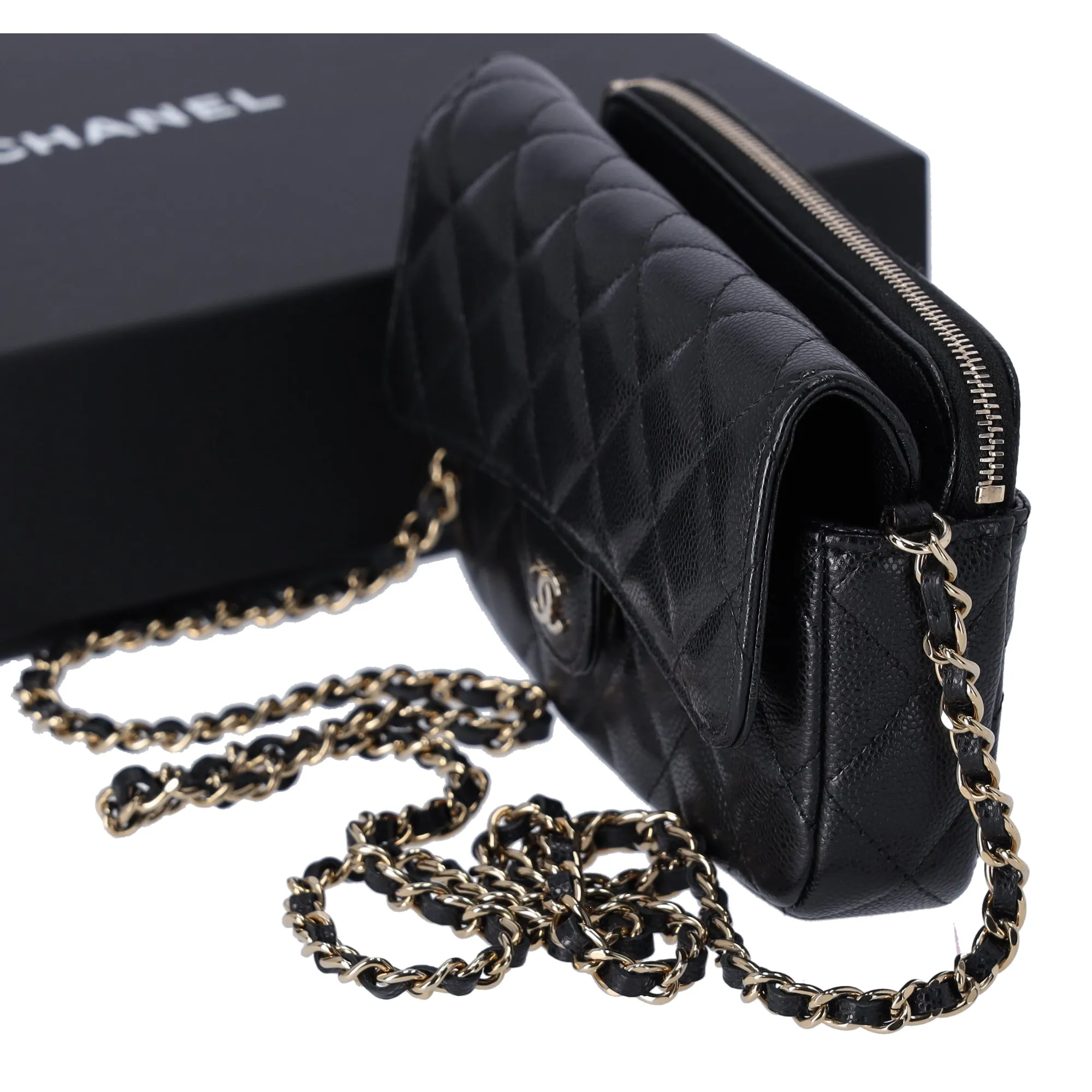 CHANEL Caviar Quilted Flap Phone Holder With Chain Crossbody Black sold by Gaby's Bags product image thumbnail 2