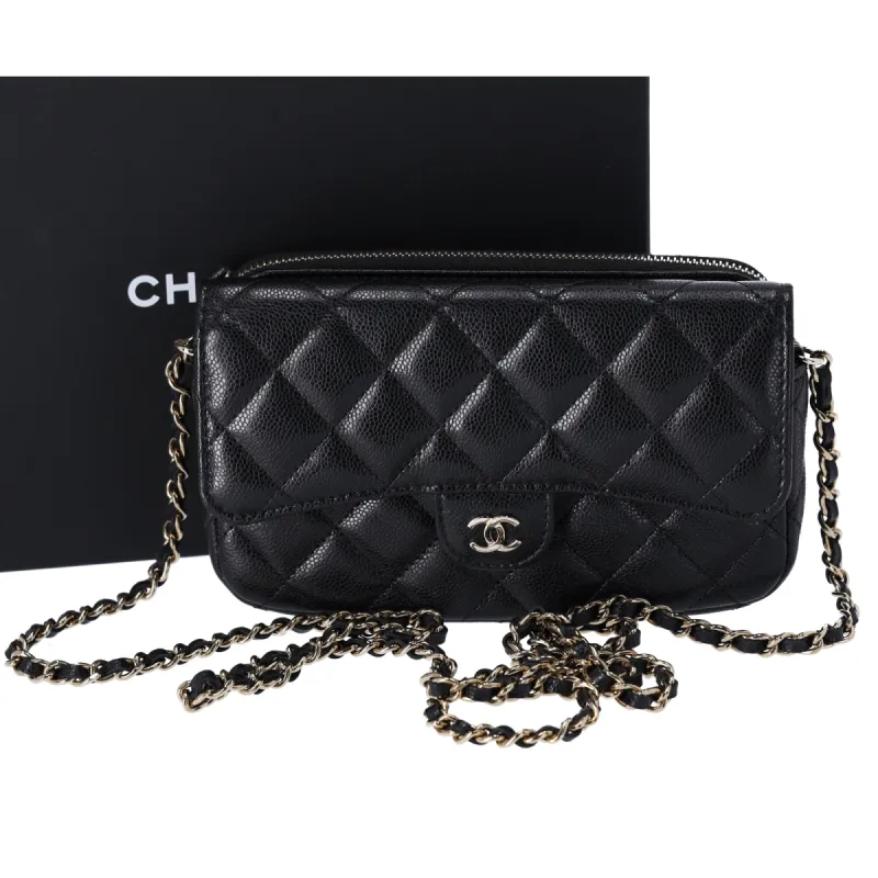 CHANEL Caviar Quilted Flap Phone Holder With Chain Crossbody Black sold by Gaby's Bags