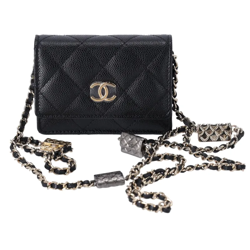 Chanel Caviar Quilted Leather Card Holder Crossbody Bag Charms On Chain Black sold by Gaby's Bags