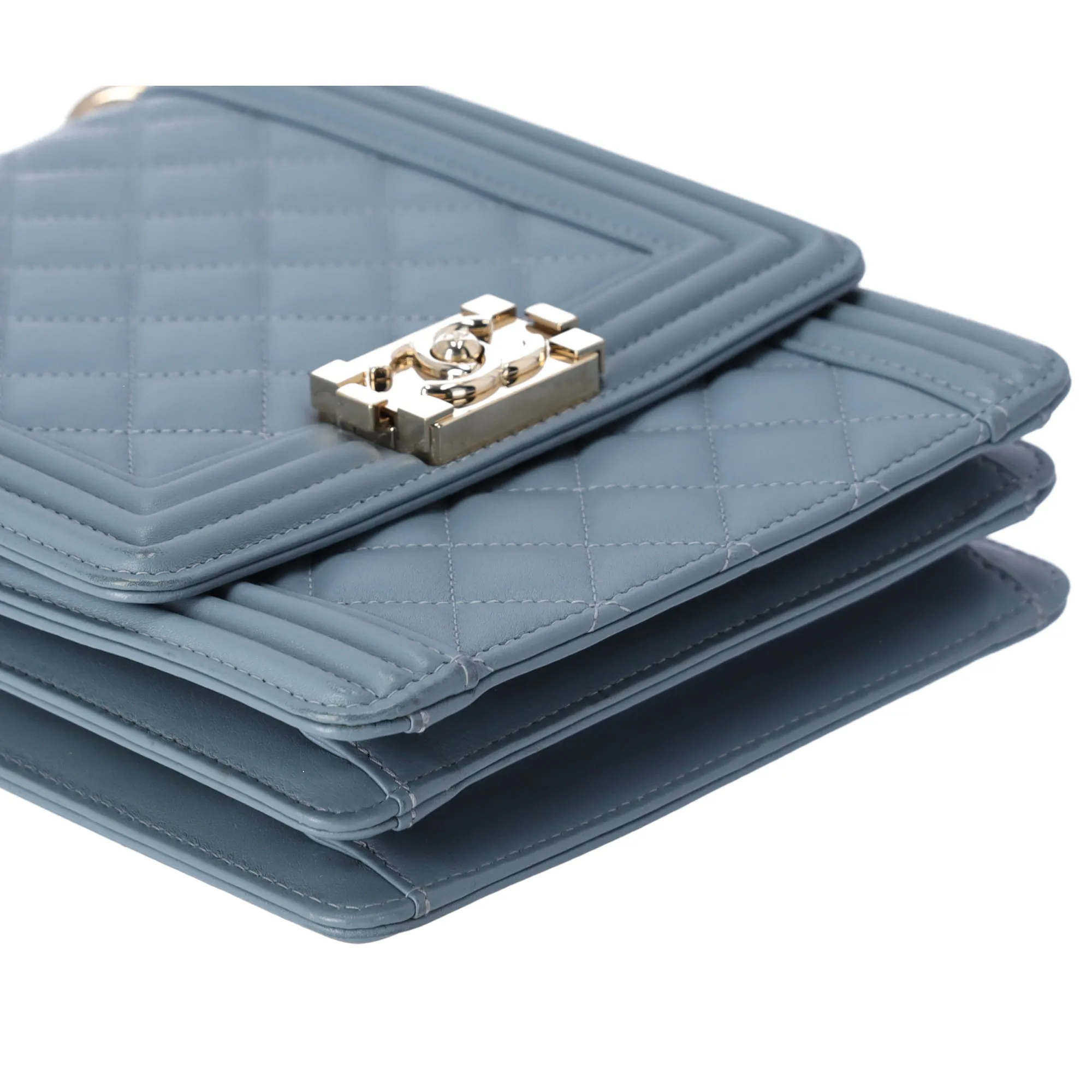 CHANEL Le Boy North South Matelasse Shoulder Bag Light Blue Quilted Lambskin sold by Gaby's Bags product image thumbnail 5