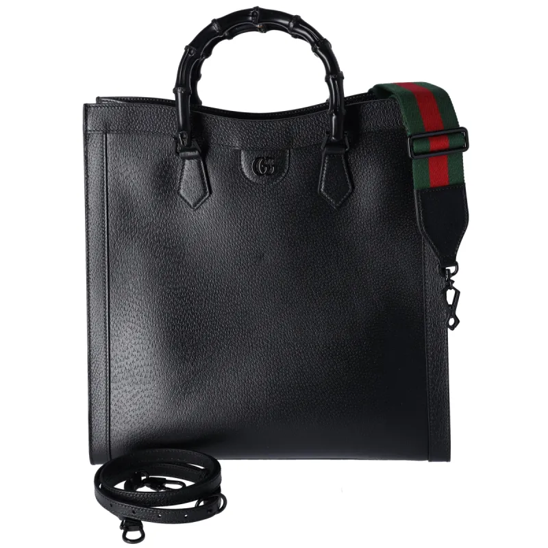 GUCCI Diana Large Bamboo Tote Bag 703218 Black Leather Multicolor Strap sold by Gaby's Bags