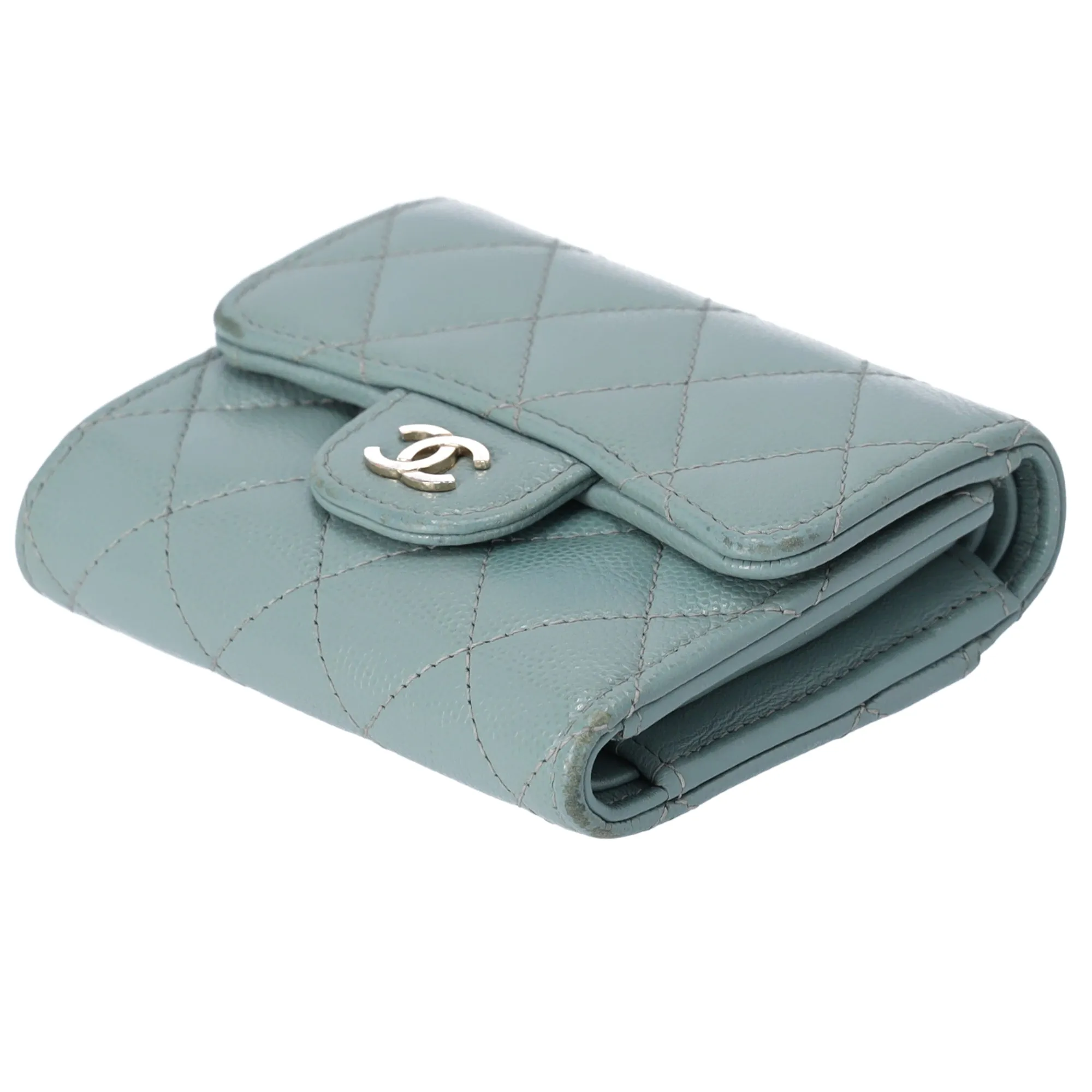 CHANEL Matelasse Trifold Wallet Turquoise Green Caviar Leather sold by Gaby's Bags product image thumbnail 3
