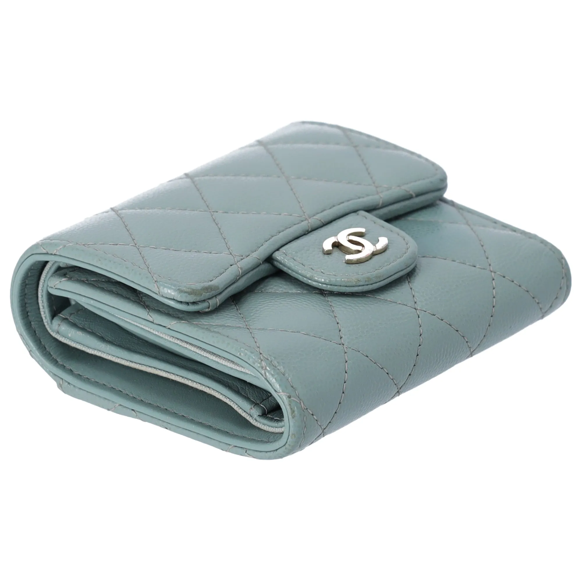 CHANEL Matelasse Trifold Wallet Turquoise Green Caviar Leather sold by Gaby's Bags product image thumbnail 4