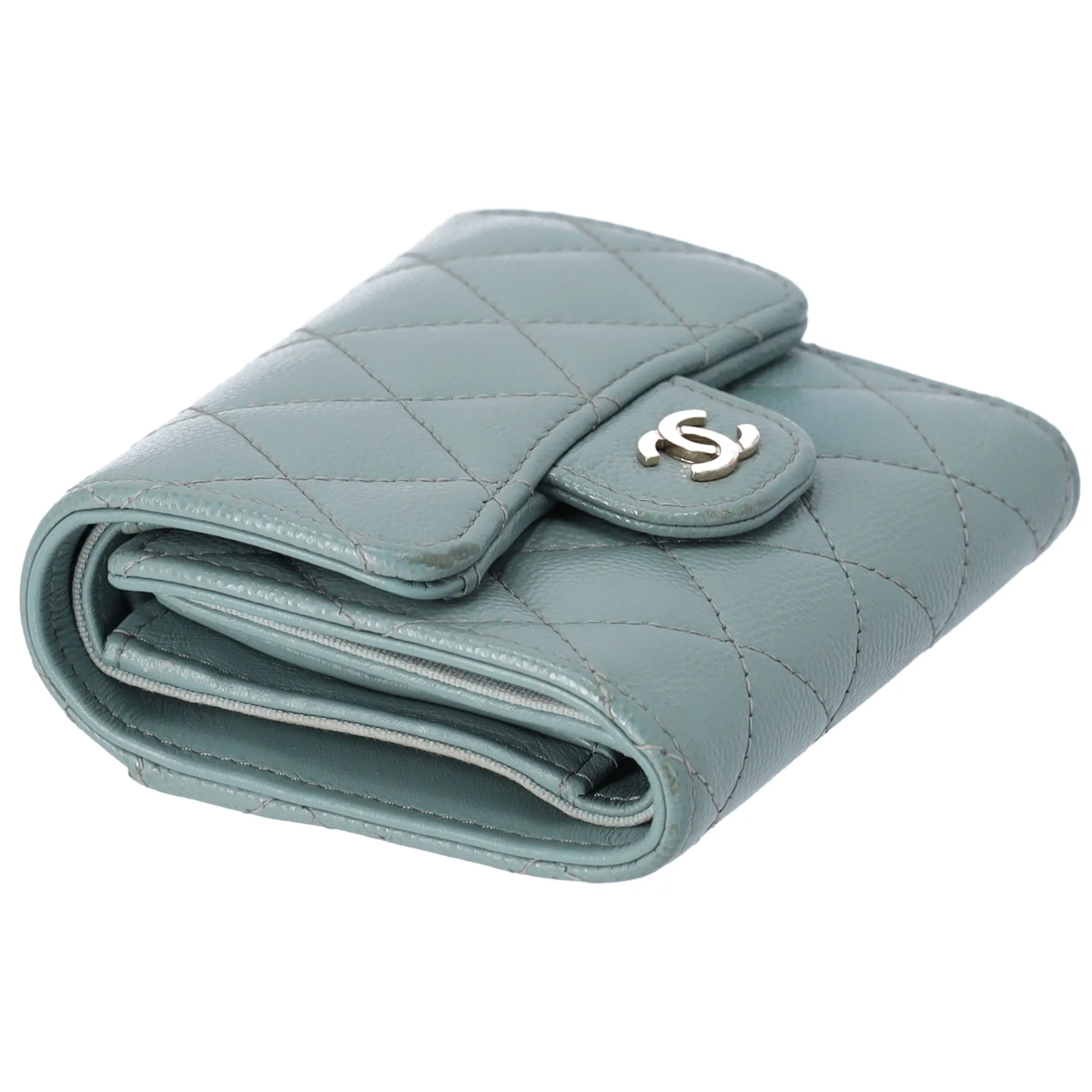 CHANEL Matelasse Trifold Wallet Turquoise Green Caviar Leather sold by Gaby's Bags product image thumbnail 5