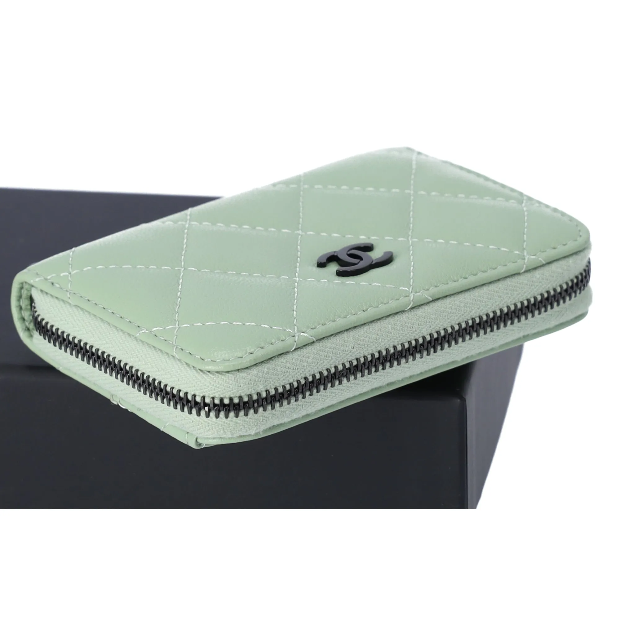 CHANEL Matelasse Coin Case Wallet Light Green Quilted Leather sold by Gaby's Bags product image thumbnail 4