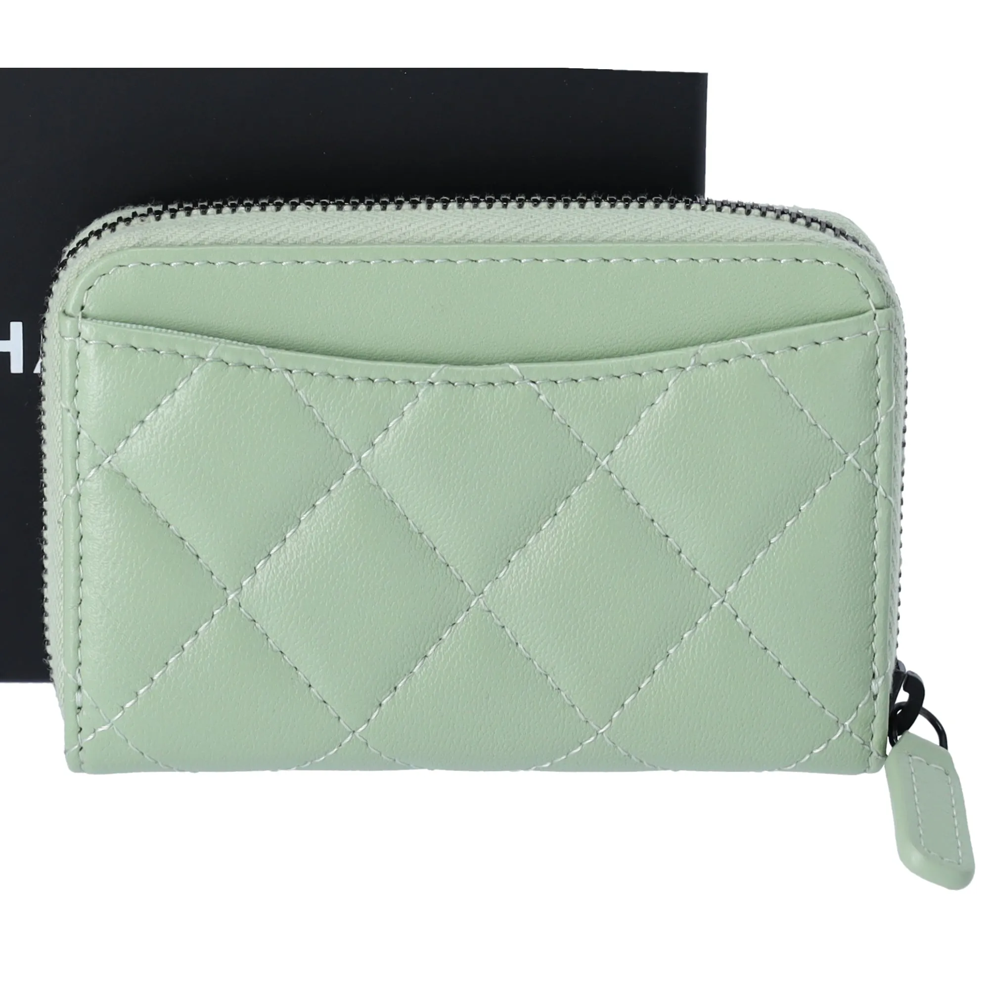 CHANEL Matelasse Coin Case Wallet Light Green Quilted Leather sold by Gaby's Bags product image thumbnail 2