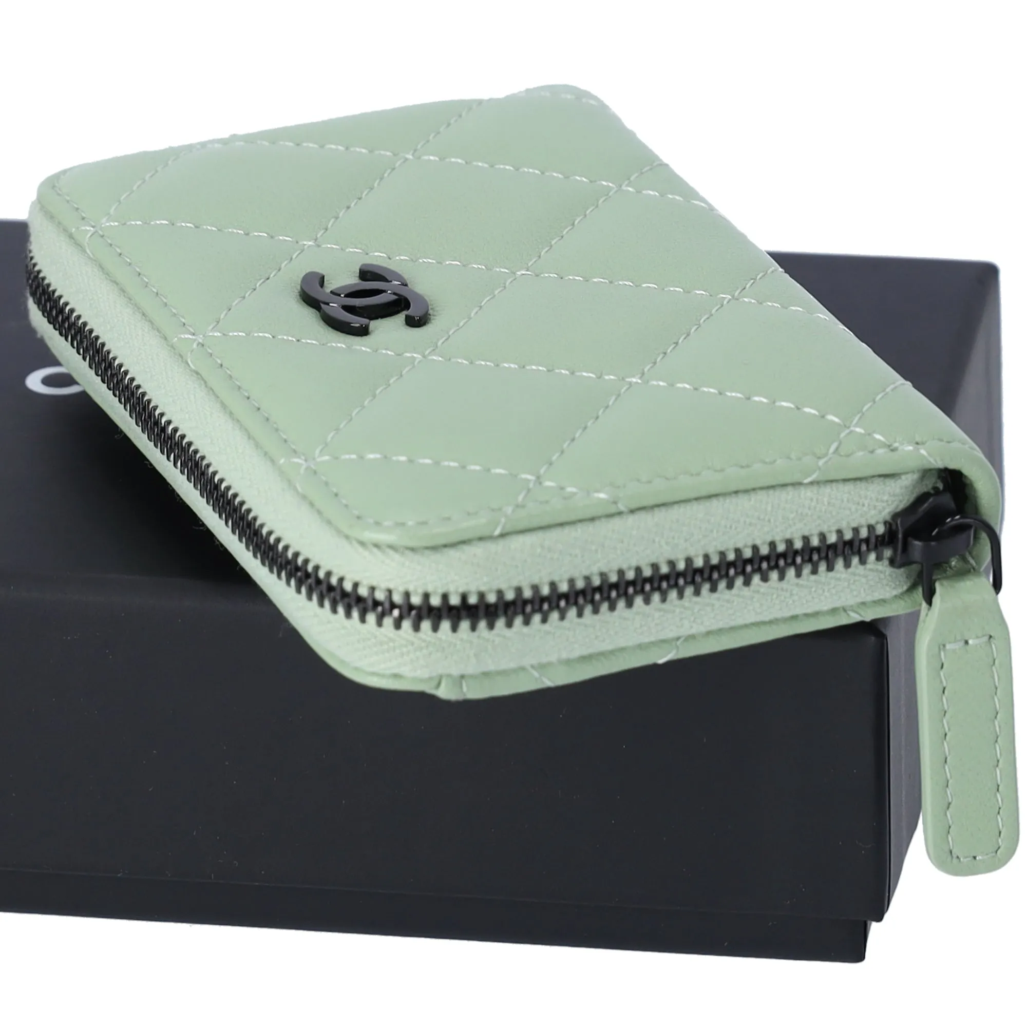CHANEL Matelasse Coin Case Wallet Light Green Quilted Leather sold by Gaby's Bags product image thumbnail 3