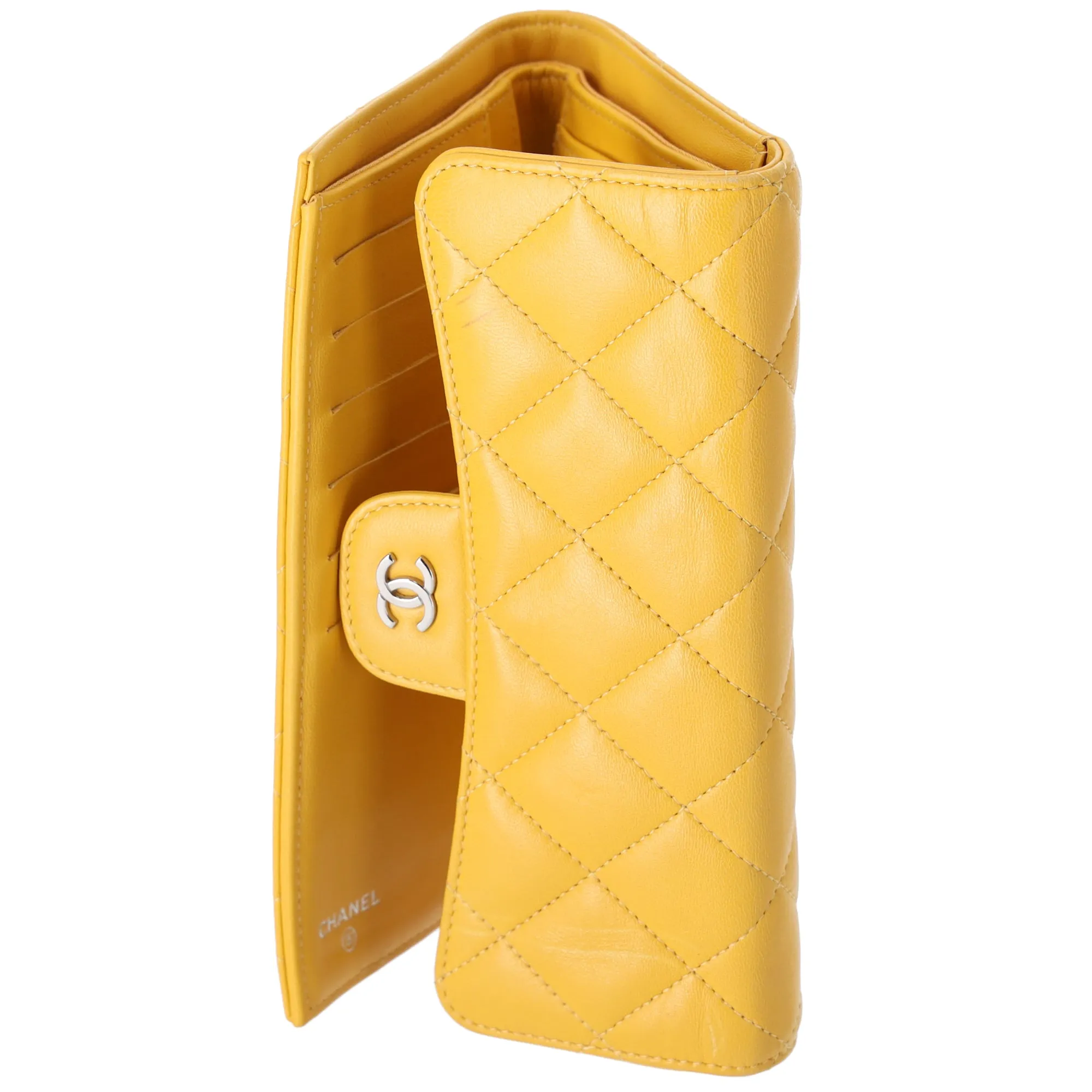 CHANEL Matelasse Trifold Long Wallet Yellow Lambskin Leather sold by Gaby's Bags product image thumbnail 5