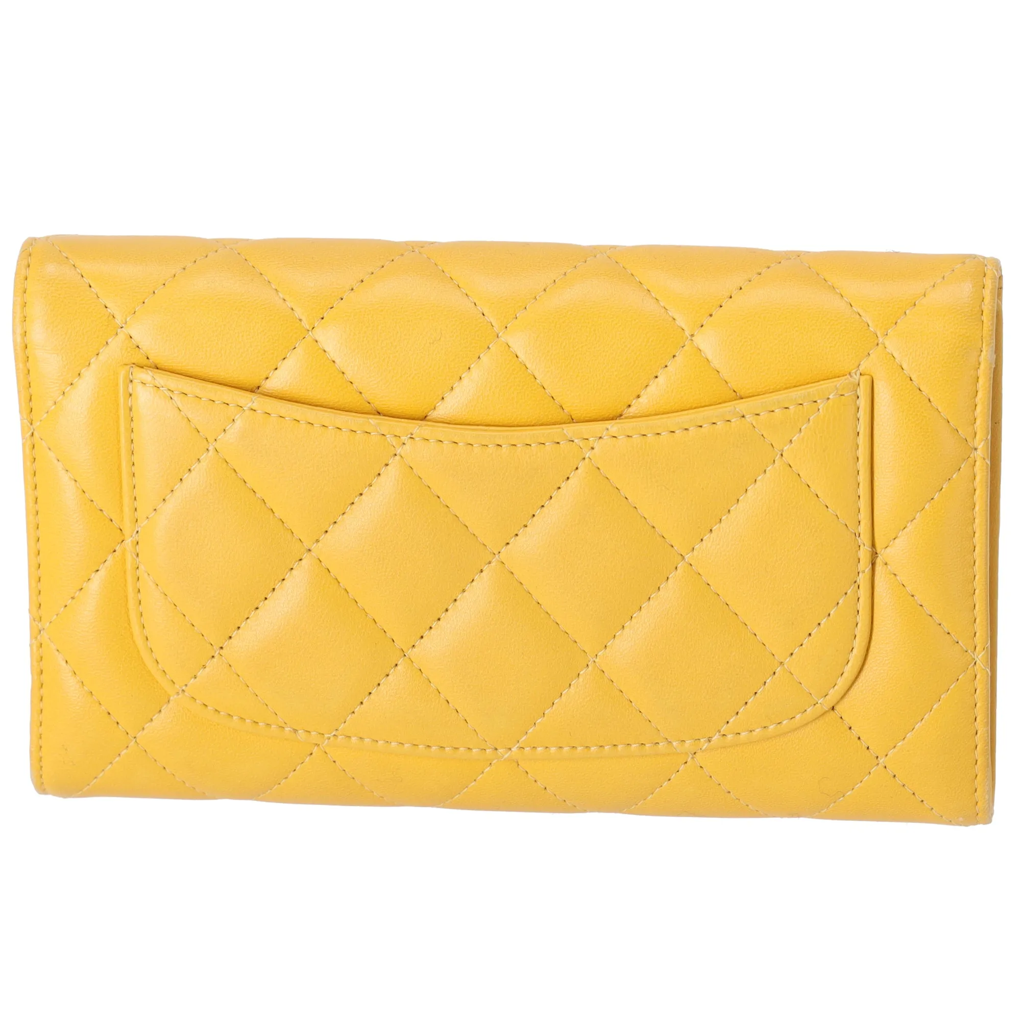 CHANEL Matelasse Trifold Long Wallet Yellow Lambskin Leather sold by Gaby's Bags product image thumbnail 3