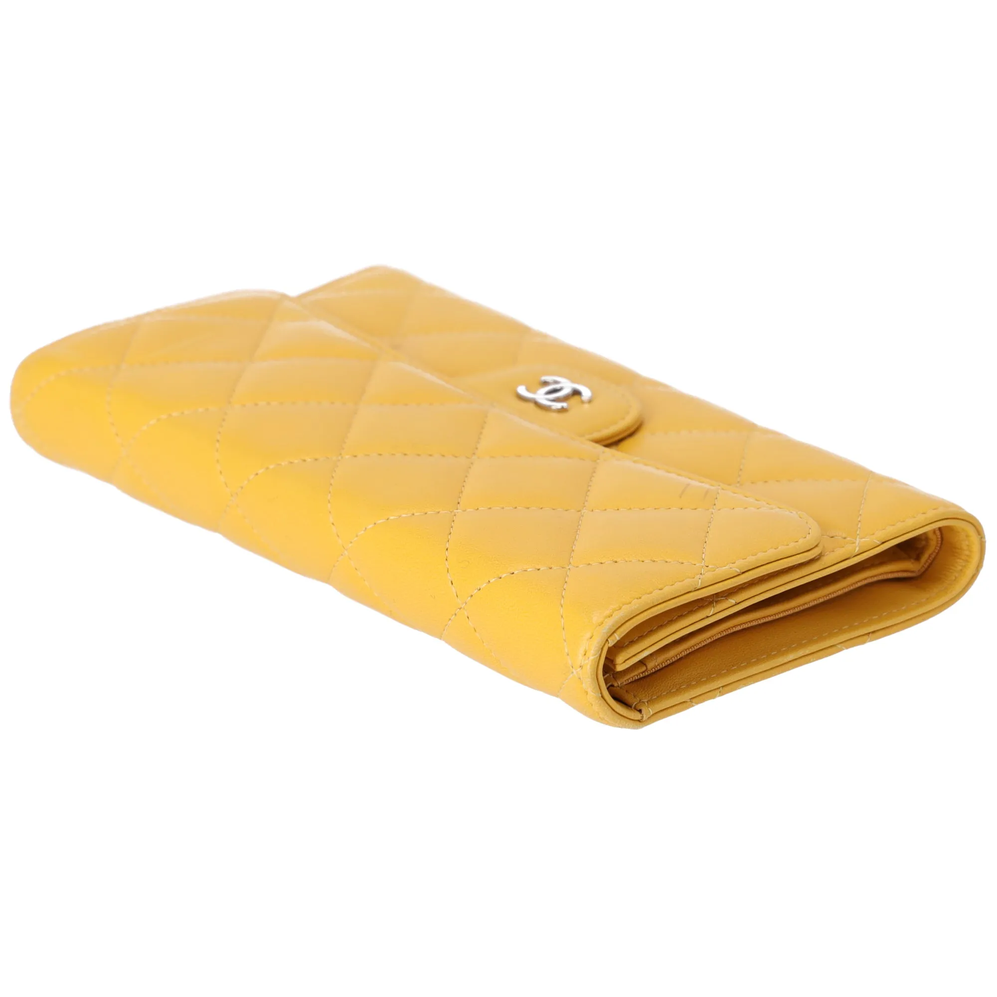 CHANEL Matelasse Trifold Long Wallet Yellow Lambskin Leather sold by Gaby's Bags product image thumbnail 4