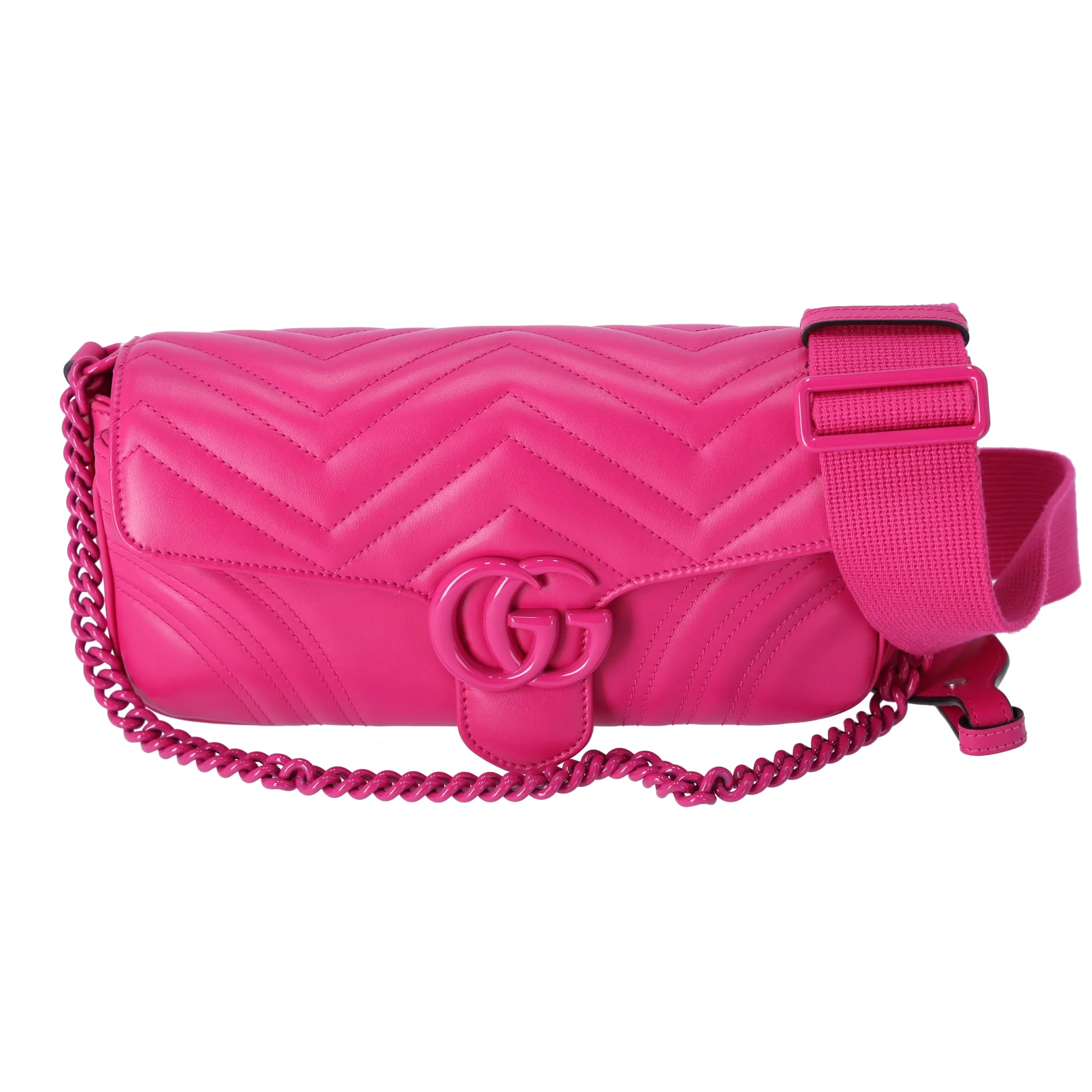 GUCCI GG Marmont Quilted Shoulder Bag 734814 Fuchsia Pink Quilted Leather sold by Gaby's Bags