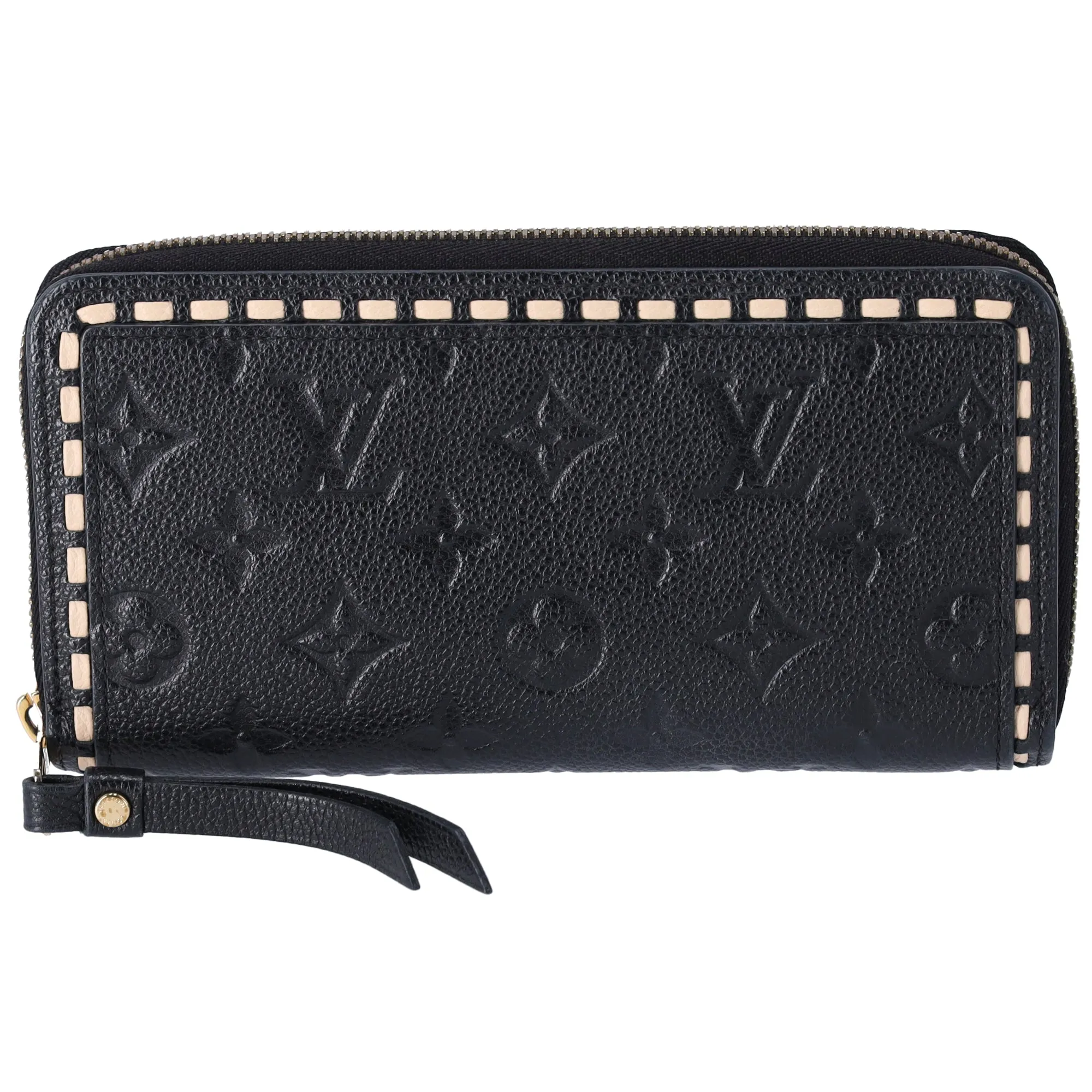 Louis Vuitton Zippy Wallet Monogram Empreinte Black Beige Stitch M64805 sold by Gaby's Bags