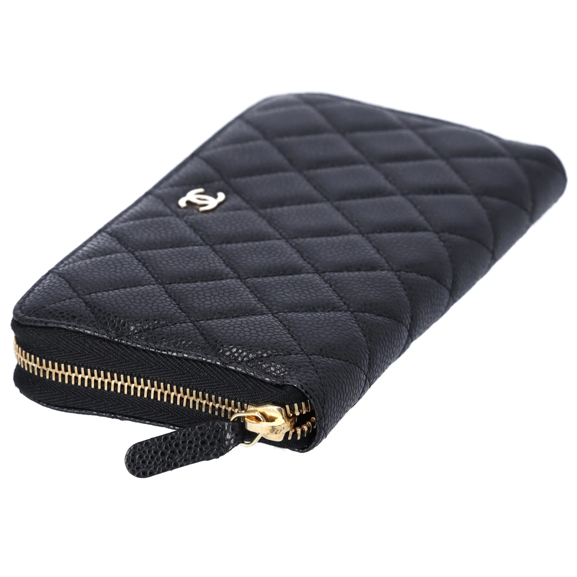 CHANEL Matelasse Long Zippy Wallet Black Gold Caviar Leather sold by Gaby's Bags product image thumbnail 5