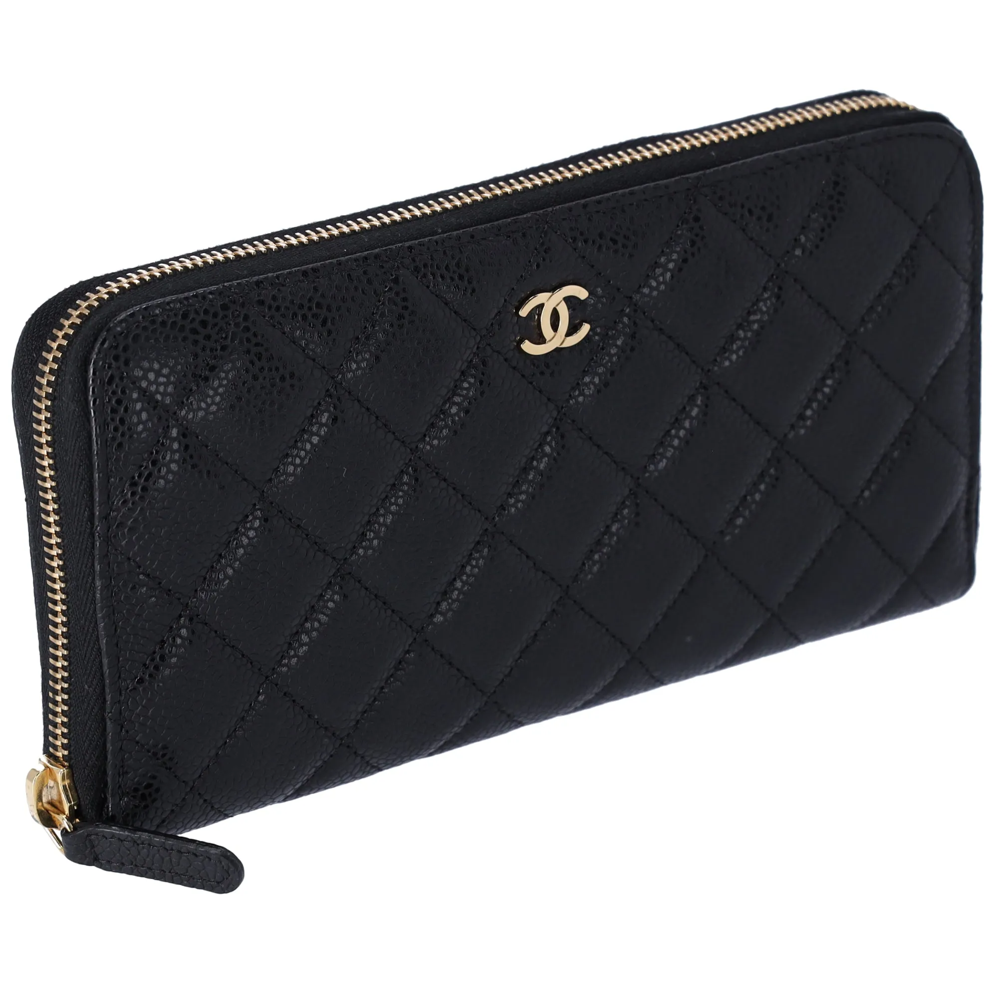 CHANEL Matelasse Long Zippy Wallet Black Gold Caviar Leather sold by Gaby's Bags product image thumbnail 2