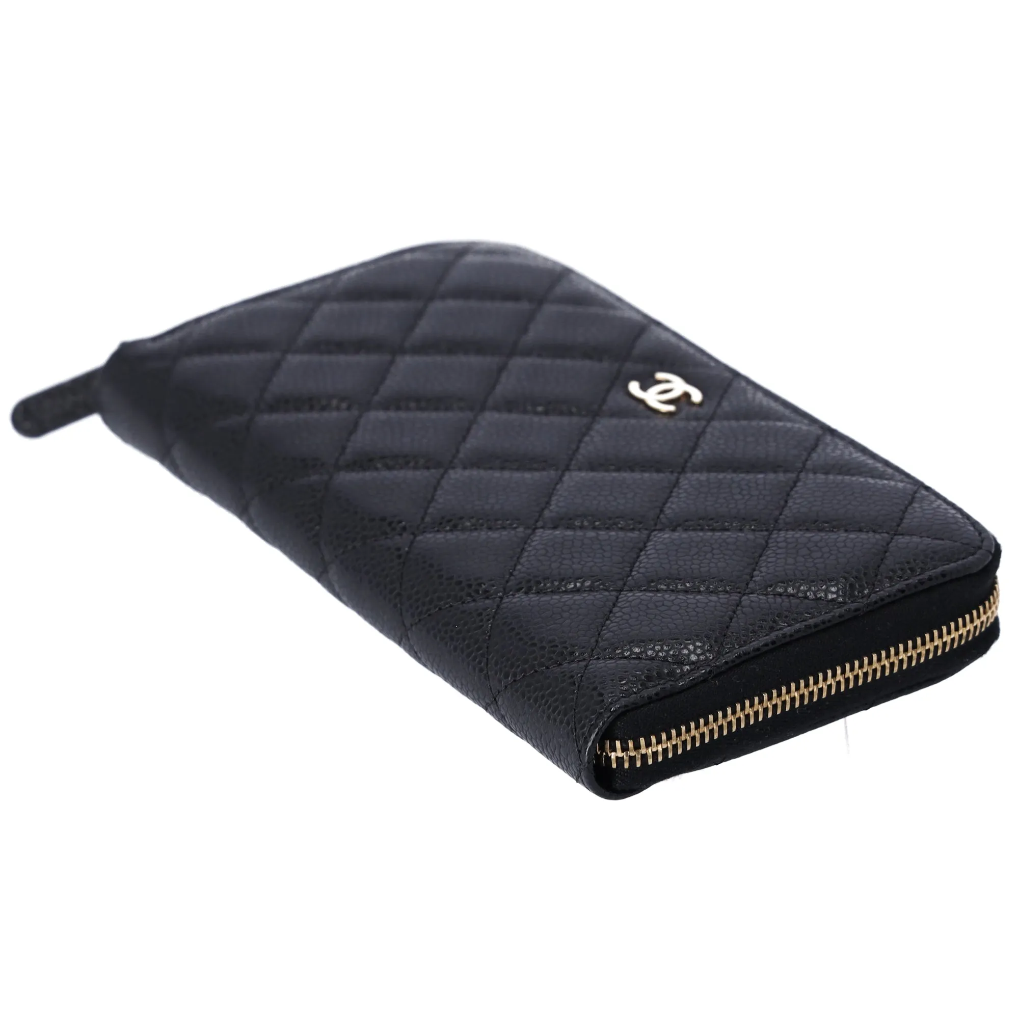 CHANEL Matelasse Long Zippy Wallet Black Gold Caviar Leather sold by Gaby's Bags product image thumbnail 4
