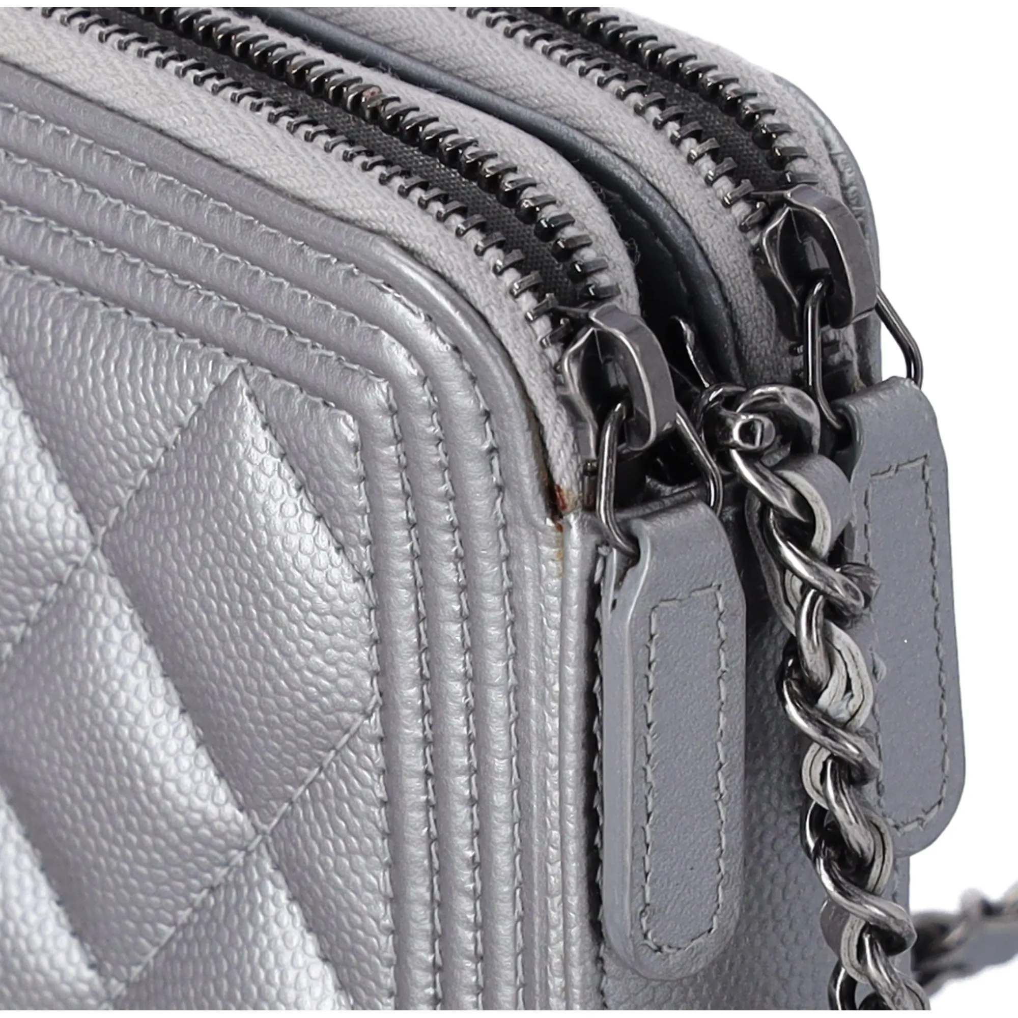 CHANEL Le Boy Matelasse Wallet on Chain Crossbody A84069 Silver Caviar sold by Gaby's Bags product image thumbnail 5