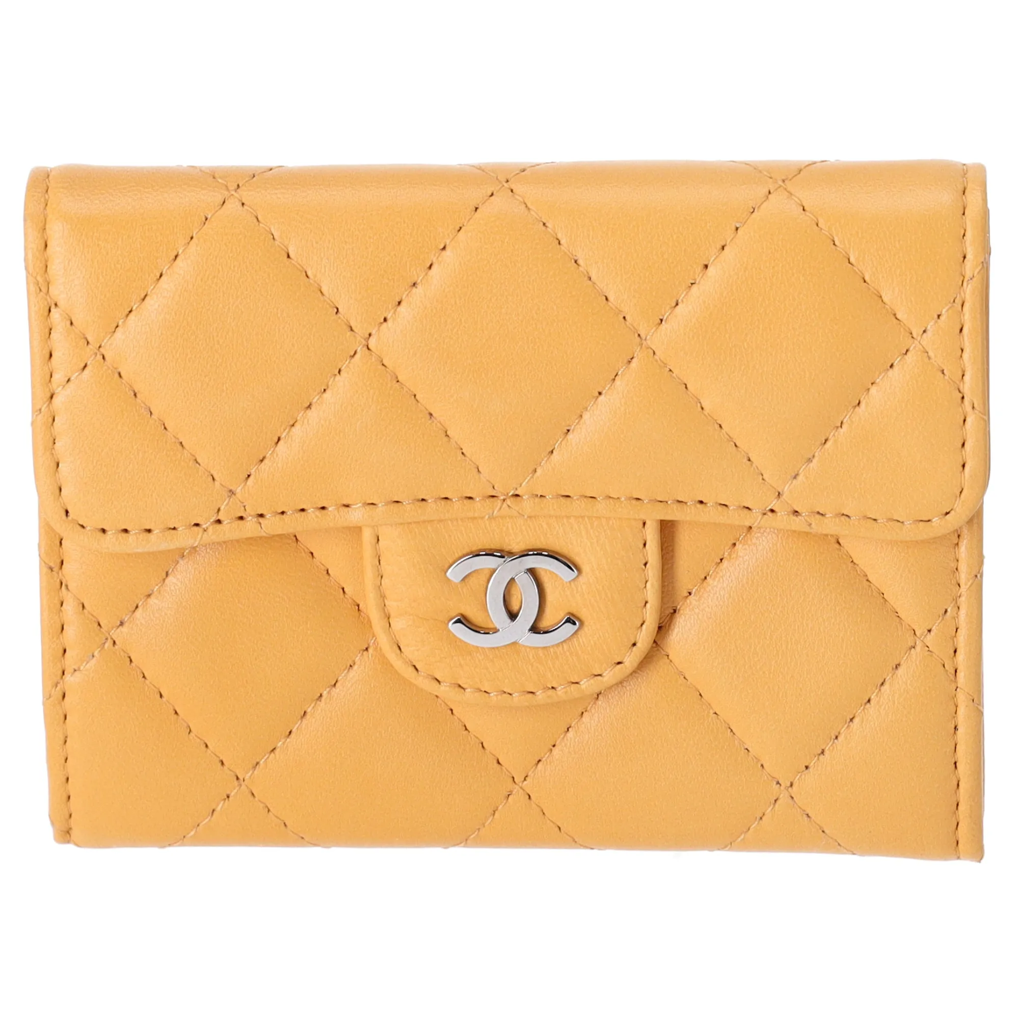 CHANEL Matelasse Business Card Holder Wallet Yellow Lambskin sold by Gaby's Bags