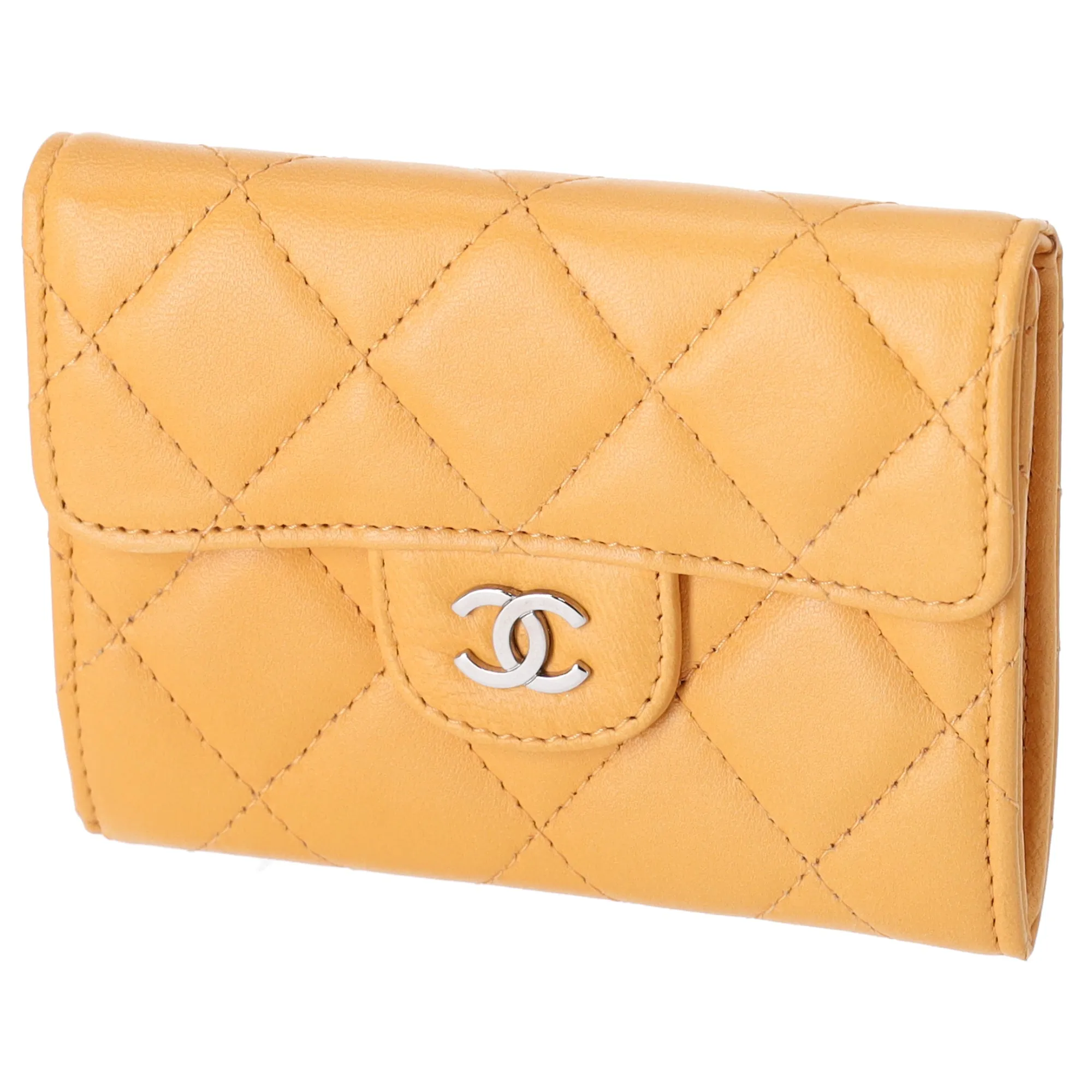 CHANEL Matelasse Business Card Holder Wallet Yellow Lambskin sold by Gaby's Bags product image thumbnail 2