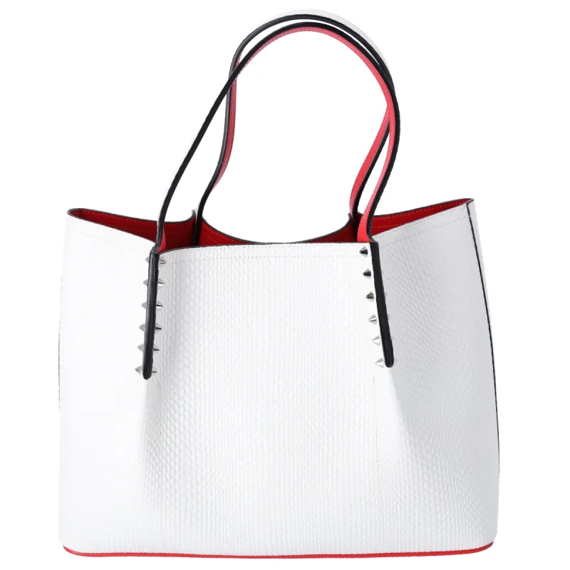 Christian Louboutin Jurassic Embossed Spiked Large Cabarock Shopper Tote White sold by Gaby's Bags