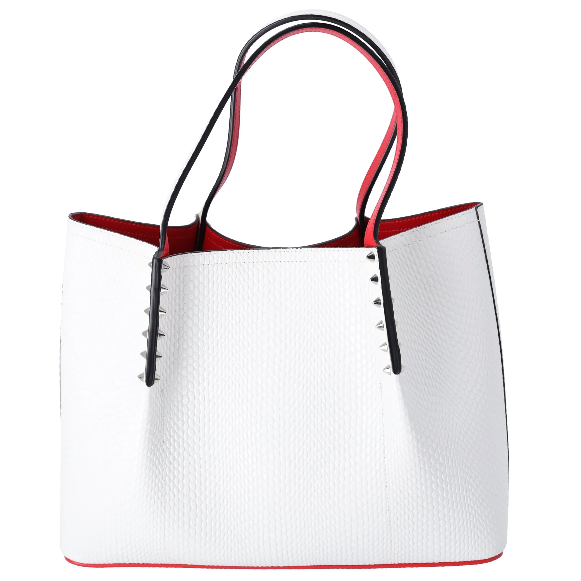 Christian Louboutin Jurassic Embossed Spiked Large Cabarock Shopper Tote White sold by Gaby's Bags