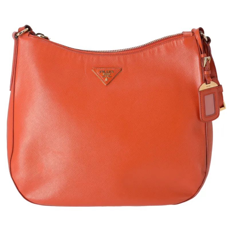 PRADA Triangle Logo Shoulder Bag Hobo Orange Saffiano Leather sold by Gaby's Bags
