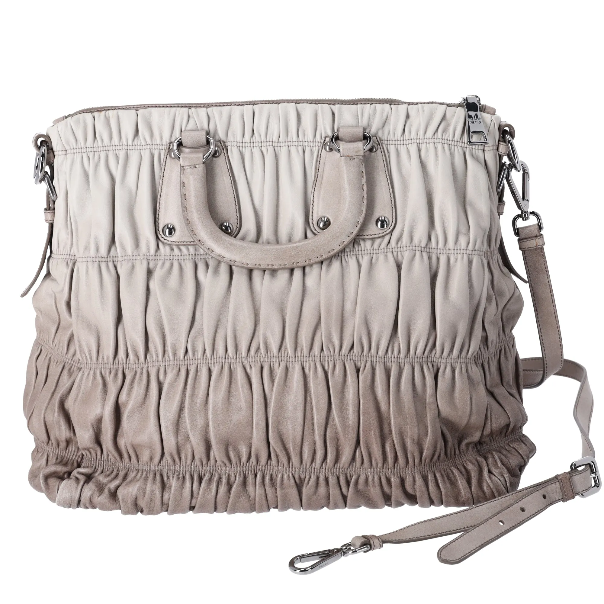 Prada Nappa Gaufre Tote BN1935 Light gray Dark Gray Leather sold by Gaby's Bags product image thumbnail 4