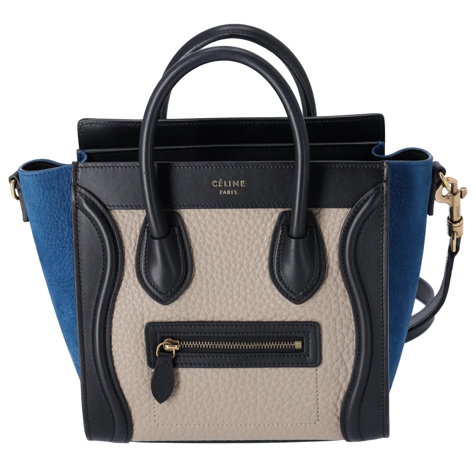 CELINE Luggage Nano Shopper Handbag Gray Beige Black Blue Leather sold by Gaby's Bags