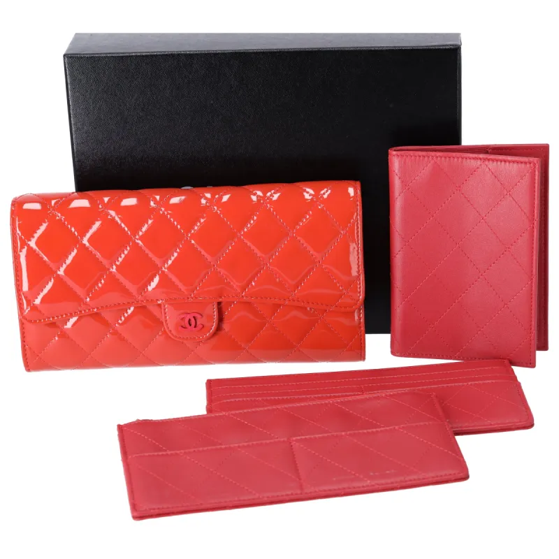 CHANEL 4 in 1 Wallet Orange Patent Leather Passport Holder Coin Card Pouch sold by Gaby's Bags
